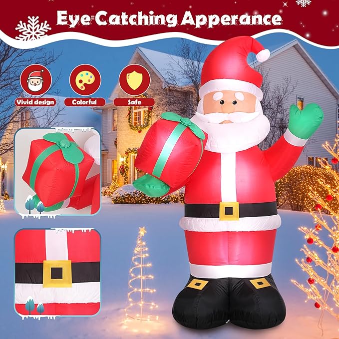 Outdoor Yard Decorations, Huge Blow up Santa Claus with Gift Bag and Built-in LED Lights, Outdoor Christmas Decorations for Yard Garden Party Hall Mall