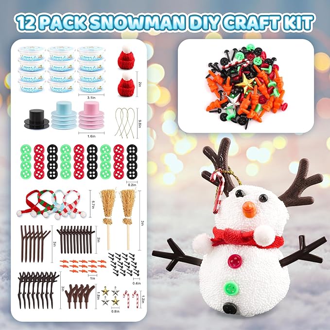 12 Pack DIY Snowman Kit, Christmas Crafts for Kids, Modeling Air Dry Clay Craft Kits for Kids, DIY Christmas Ornaments Kits, Christmas Party Favors Stocking Stuffers for Kids, Christmas Gifts