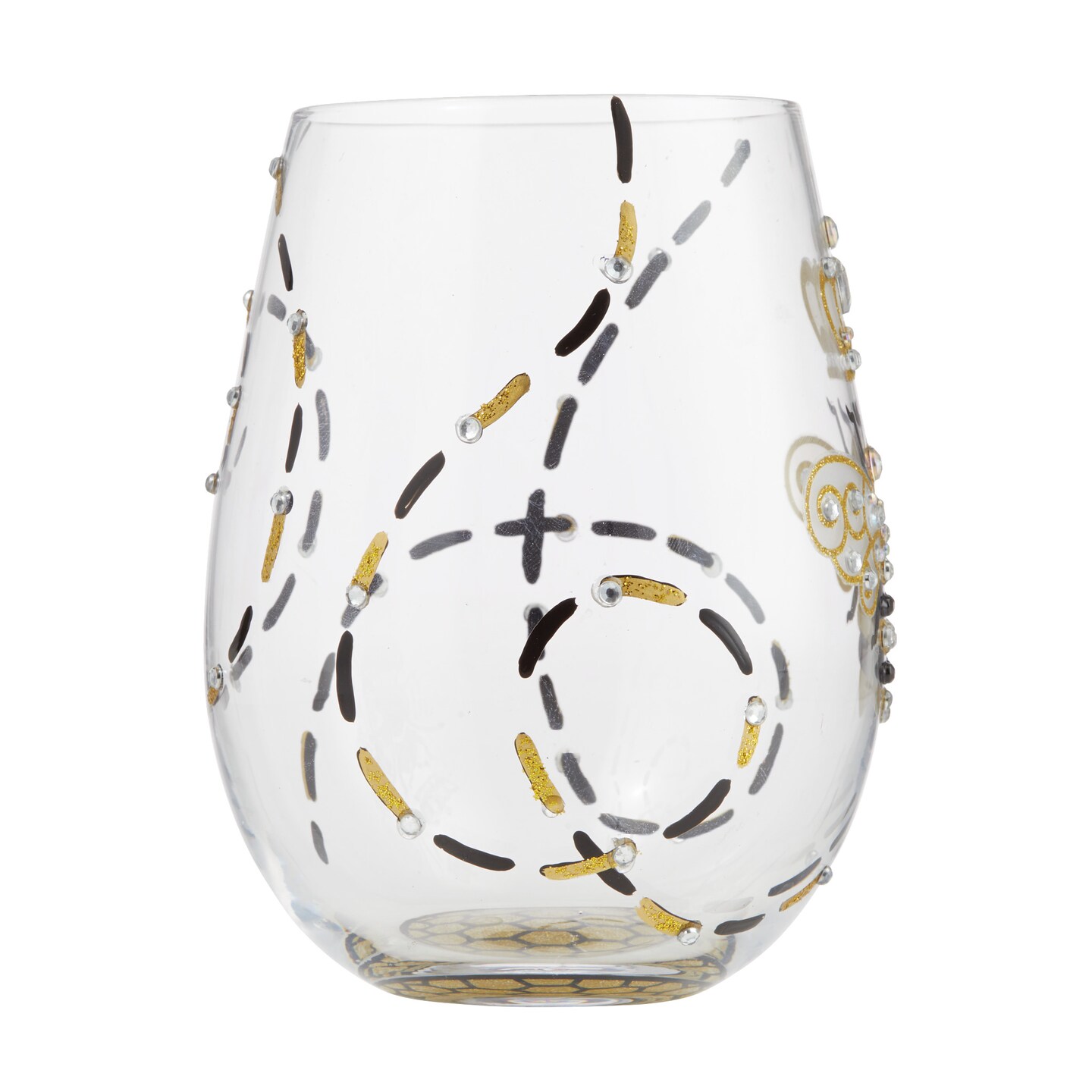 Lolita Queen Bee Stemless Hand Painted Wine Glass 5in H