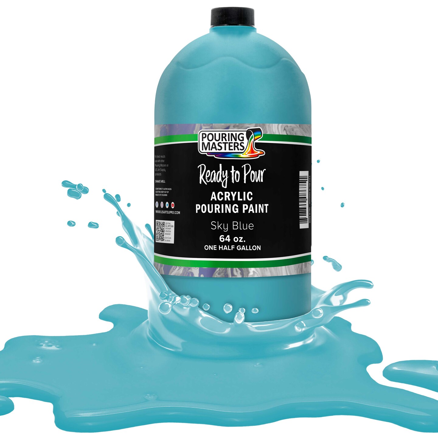 Pouring Masters Sky Blue Ready to Pour Acrylic Pouring Paint - Premium 64-Ounce Pre-Mixed Fluid Acrylic Paint - Fluid Art Supplies for Canvas, Wood, Paper, Tile & Rocks