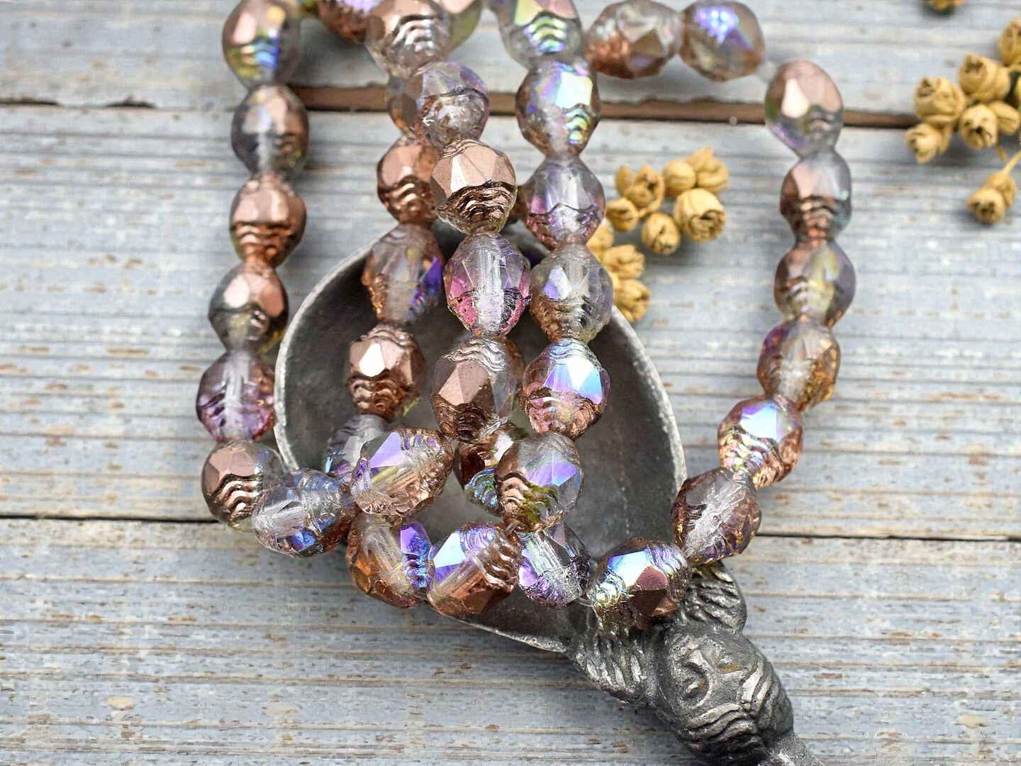 *15* 6x8mm Copper Rainbow Washed Crystal Oval Cathedral Beads