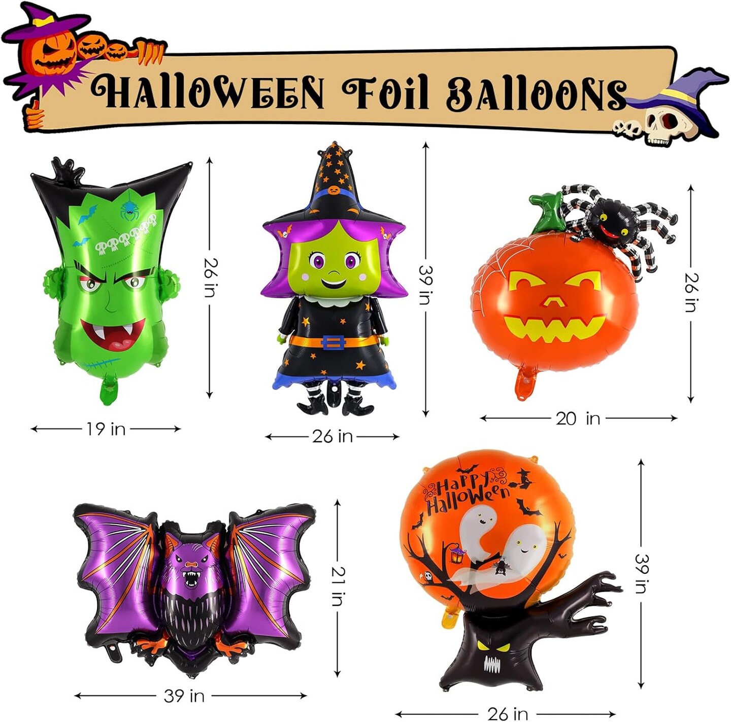 10 Pcs Halloween Mylar Foil Balloons Hallow Party(Colorful)