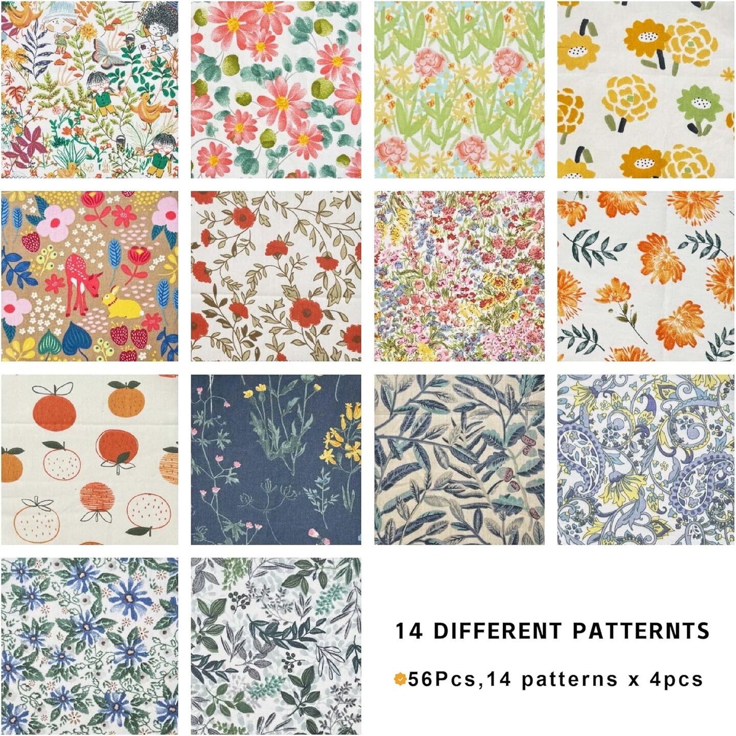 56-Piece Precut Fabric Squares 5&#x201D;x5&#x201D;,Charm Packs 5 Inch(Colorful)