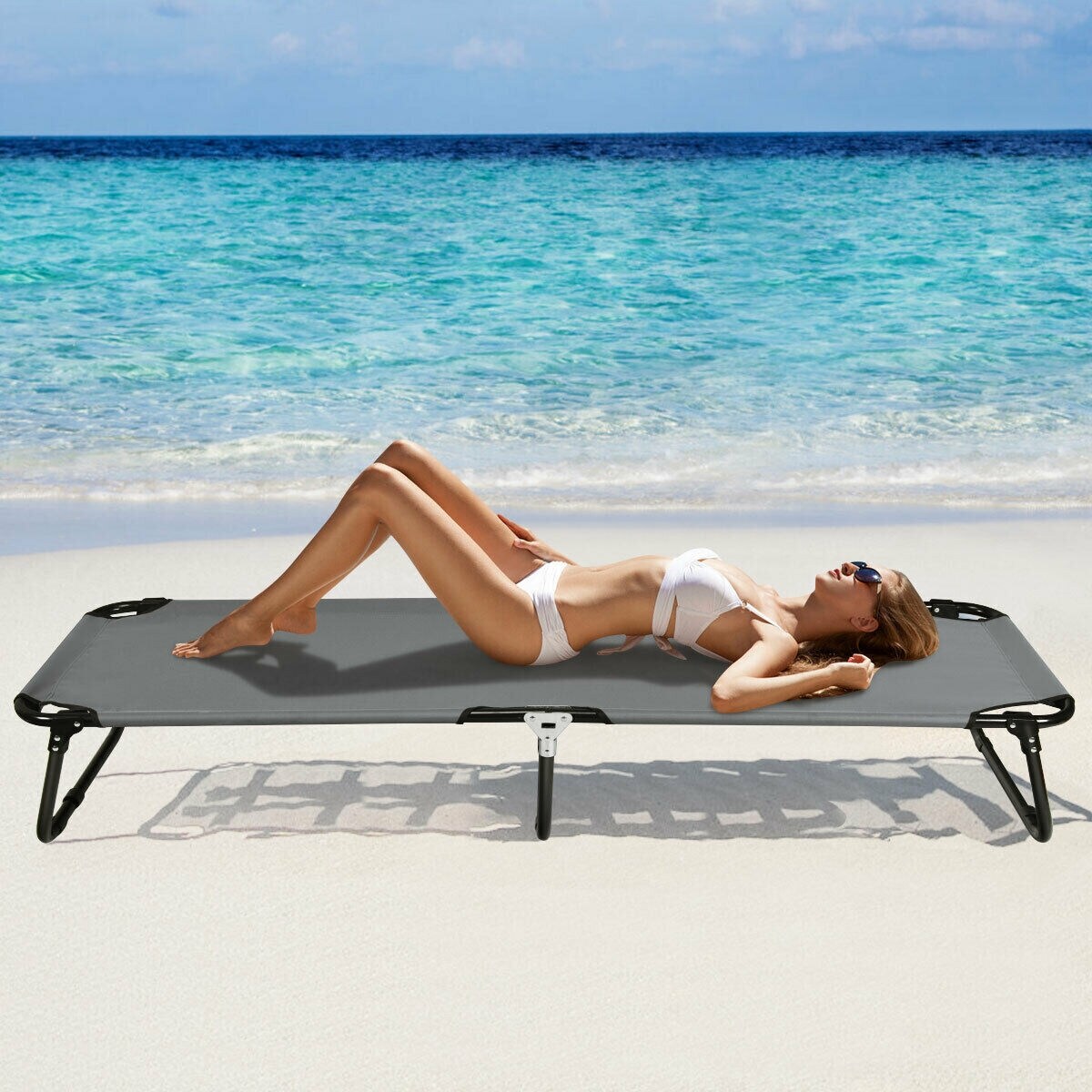 Heavy Duty Portable Sleeping Cot with Non Slip Feet and Steel Frame Outdoor Folding Bed for Guest Use