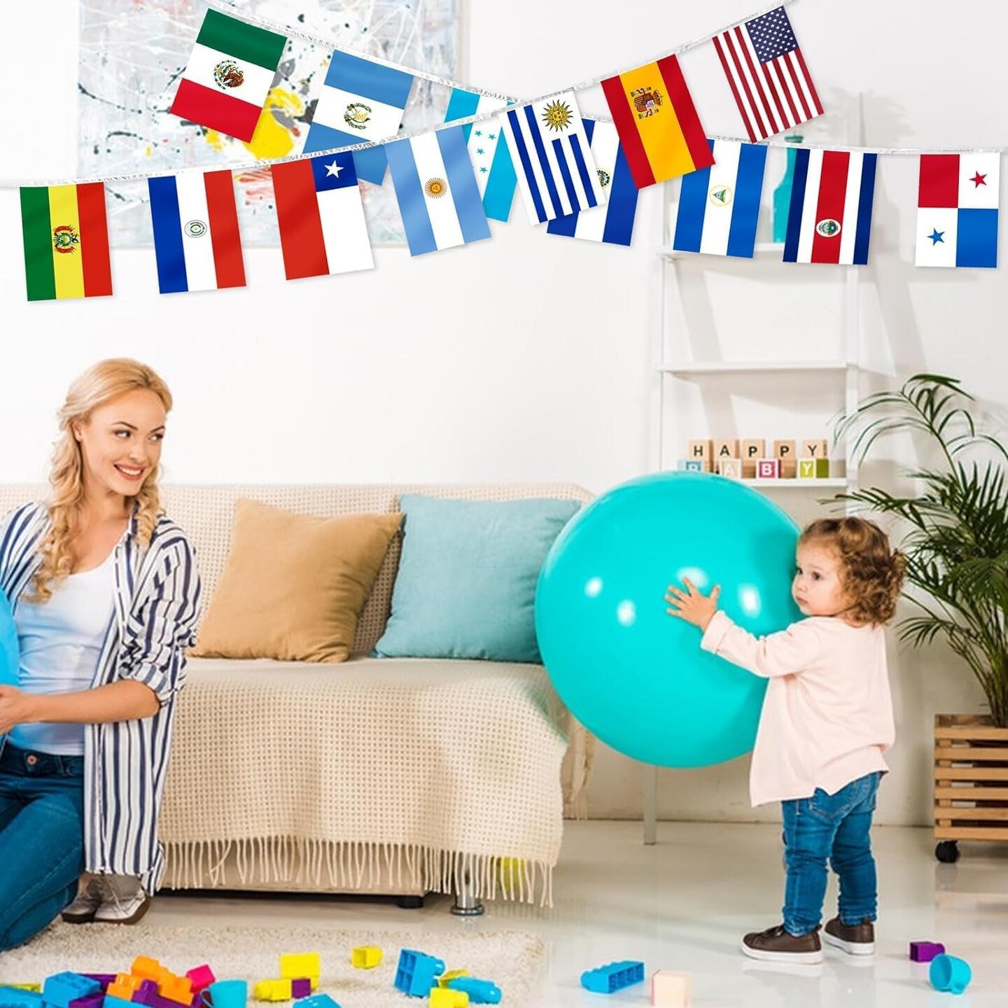 21 Spanish Speaking Countries Flags, 8 x 11" Latin America String Flags for Sports Bars Party - 24.6 Ft