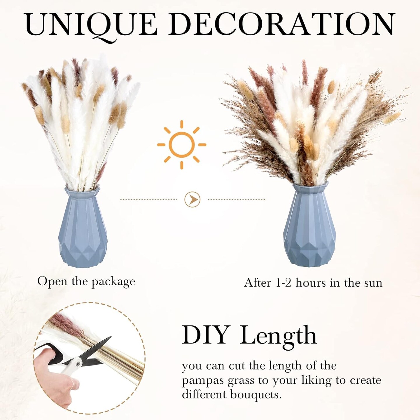 17 Inch Dried Flower Plants Bulk White and Brown Pampas Grass( Vintage Colors)