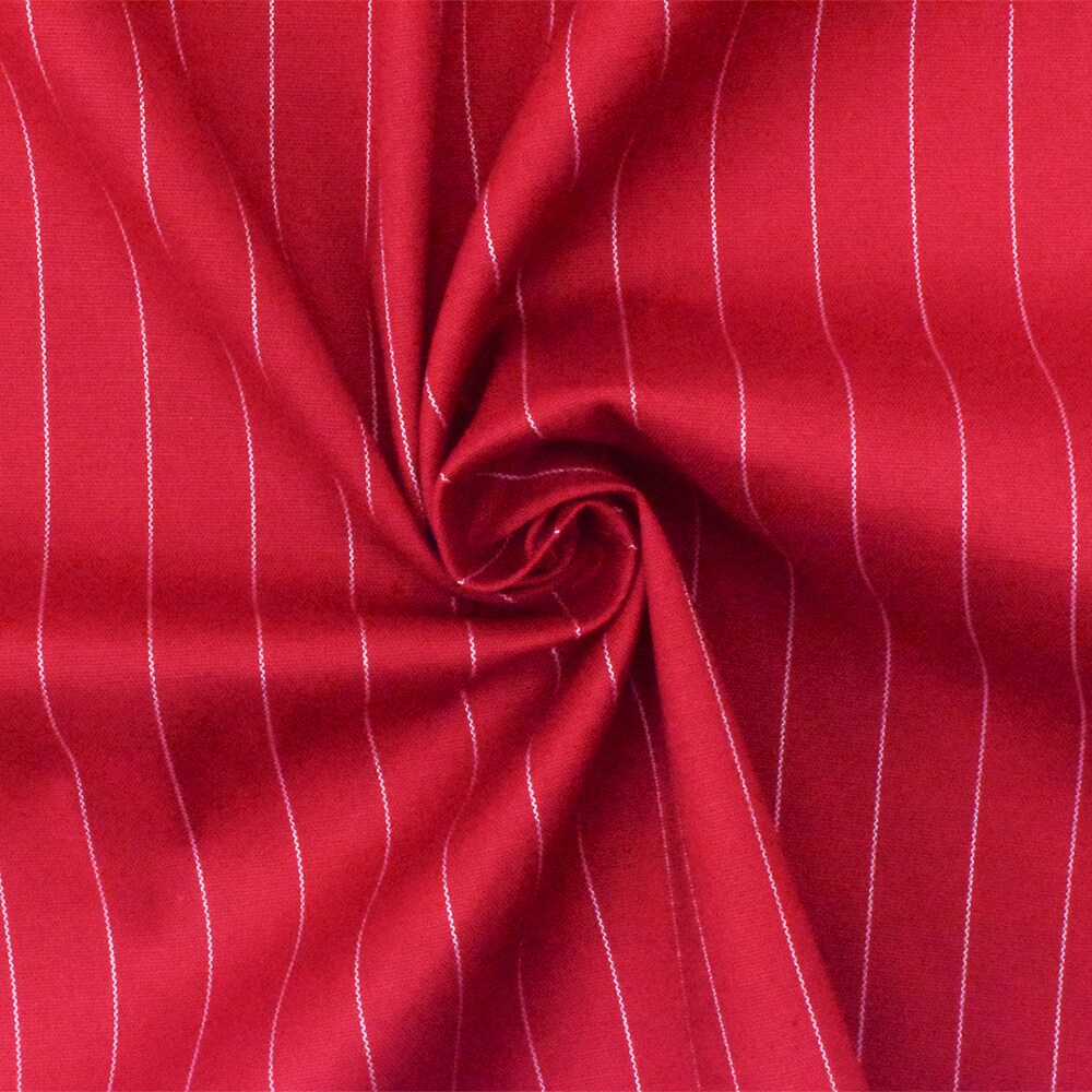 Red-White Cotton Pinstripe Stretch Spandex Poplin Woven Fabric By the Yard