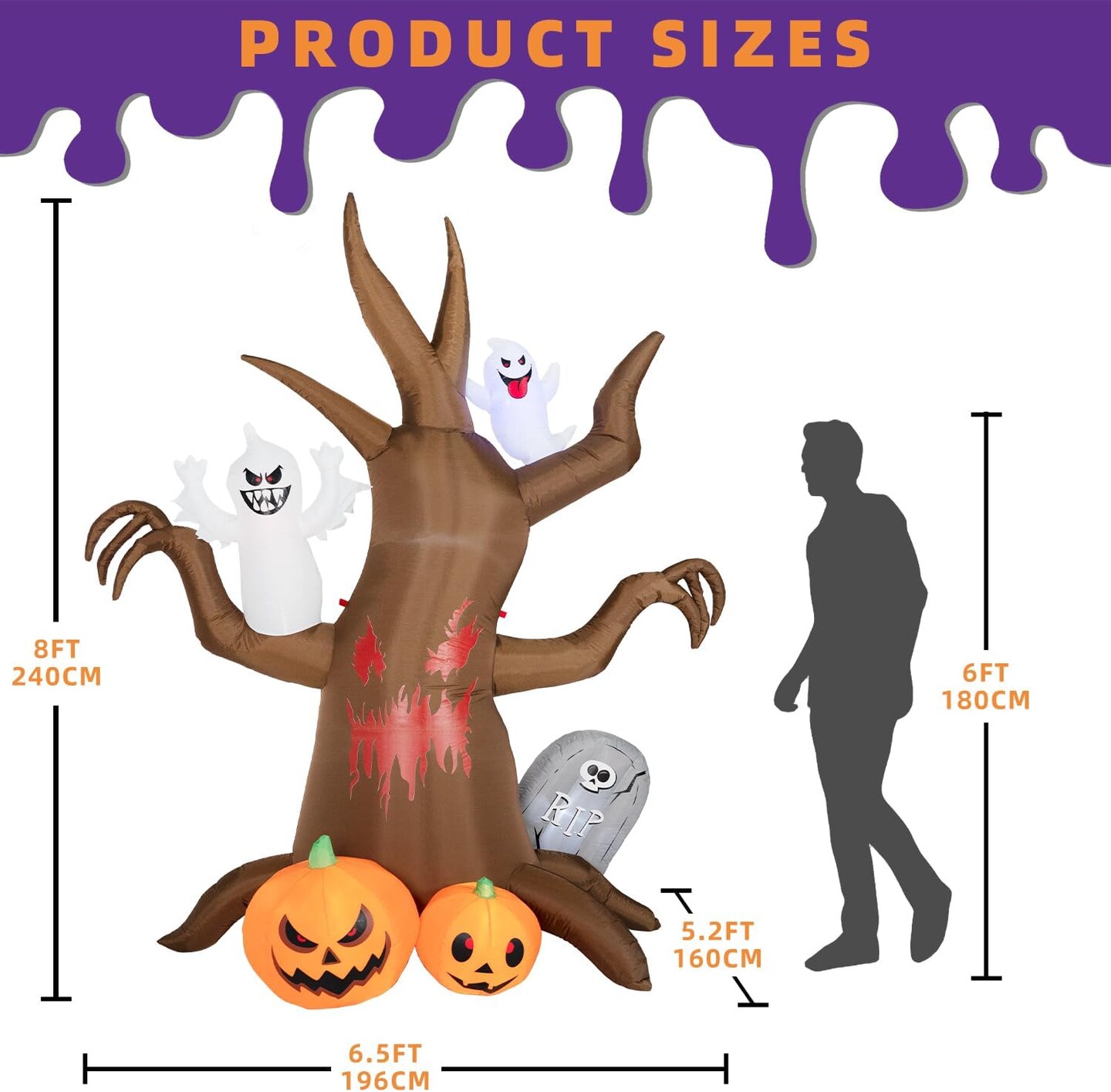 8FT Halloween Inflatable Scary Tree Decoration with Built-in LED Lights