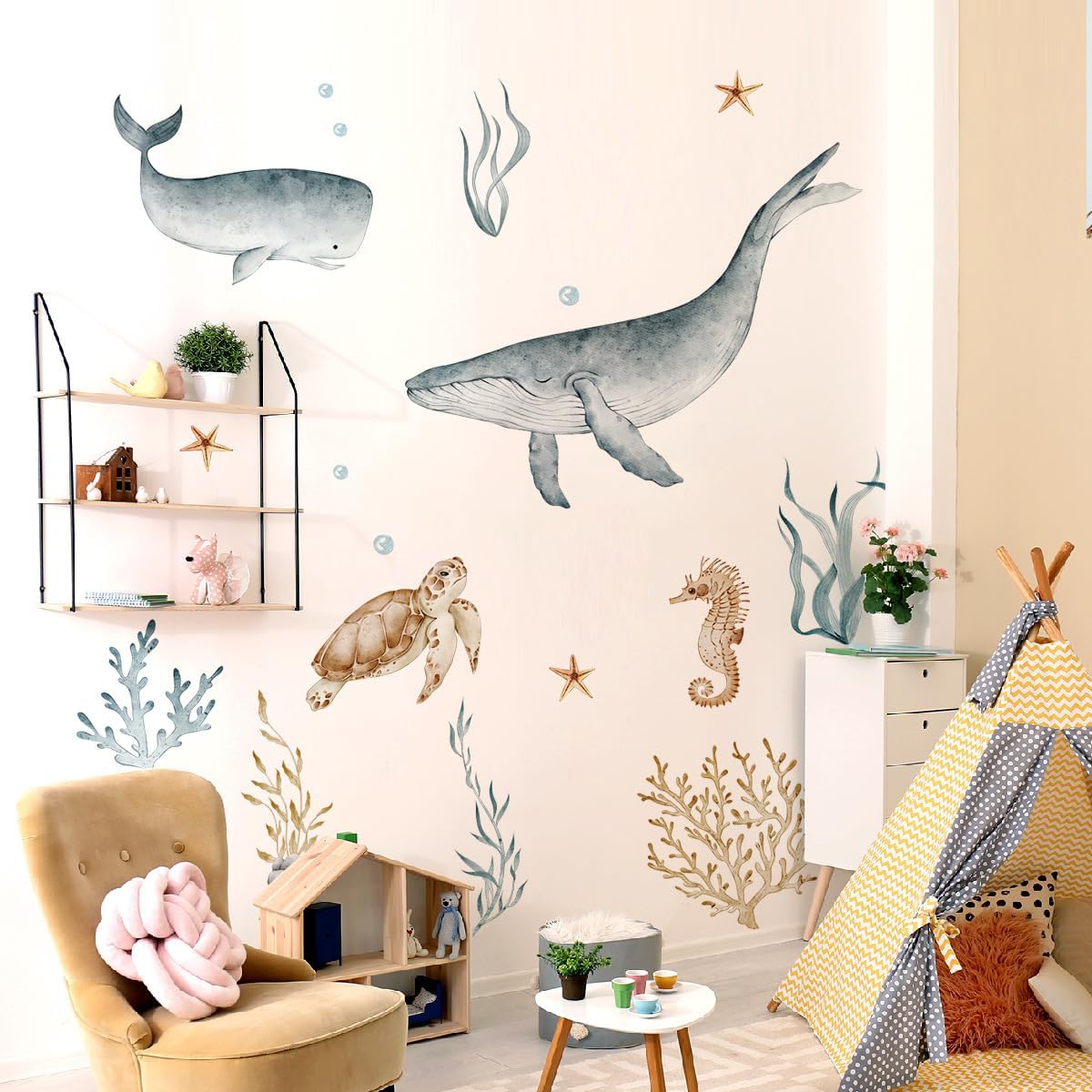 Ocean Wall Decals Watercolor Under The Sea Wild Life Animals Sea