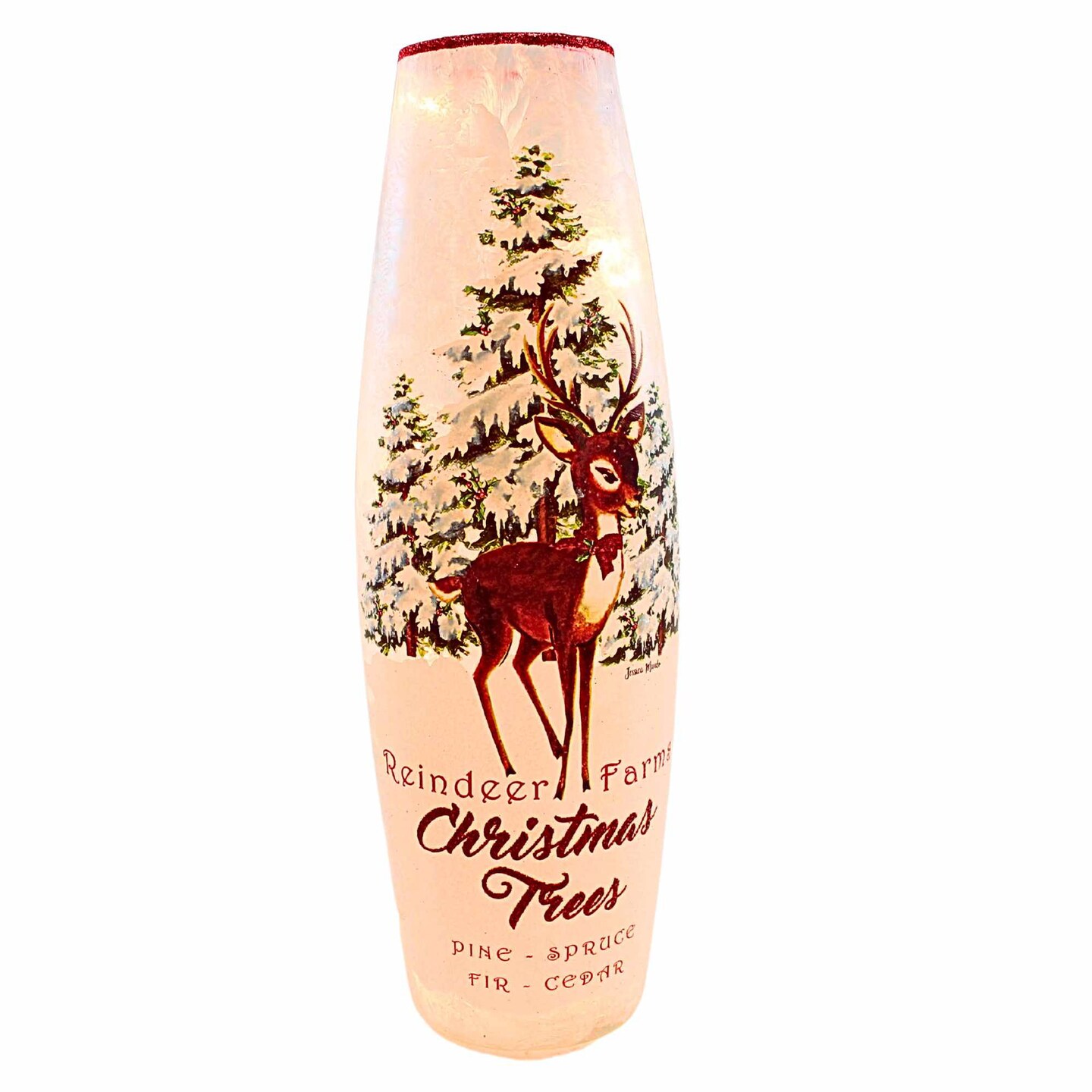 Stony Creek 11.75 In Jolly Holiday Pre-Lit Lg Vase Christmas Lighted Glass Accent , Christmas Electric
