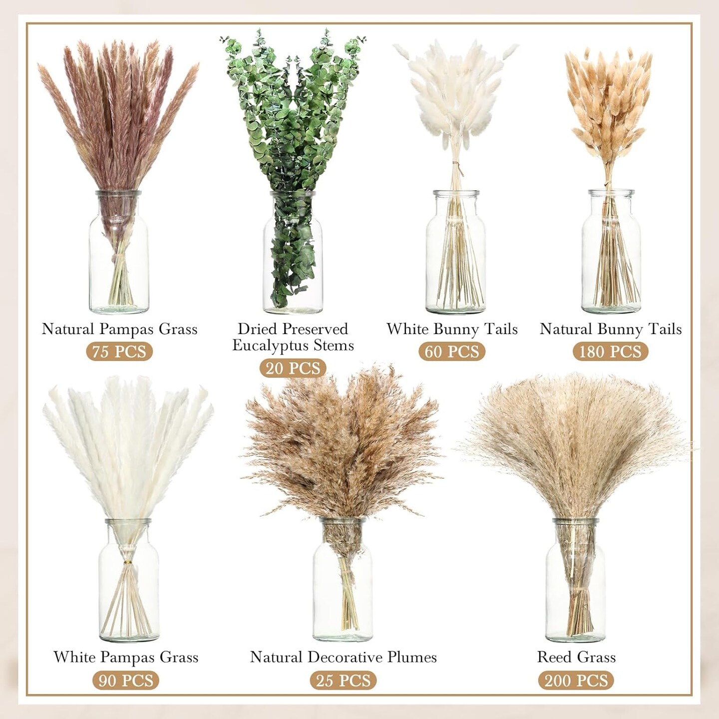 650 Pcs Dried Pampas Grass Decor Bulk 17(Vintage Colors)