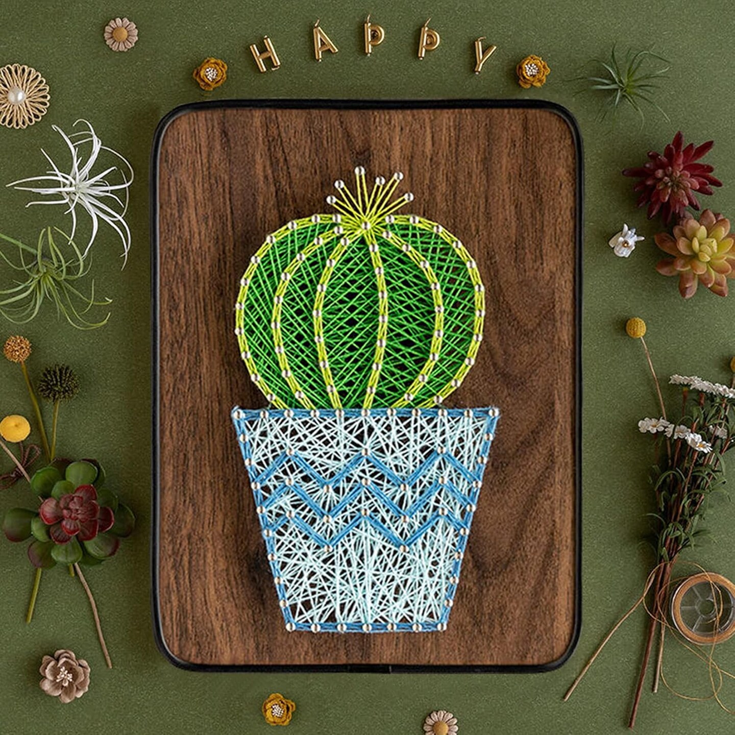 String Art DIY Kit - Potted Cactus. Wizardi Craft Kit F07-M12-3-DH9010