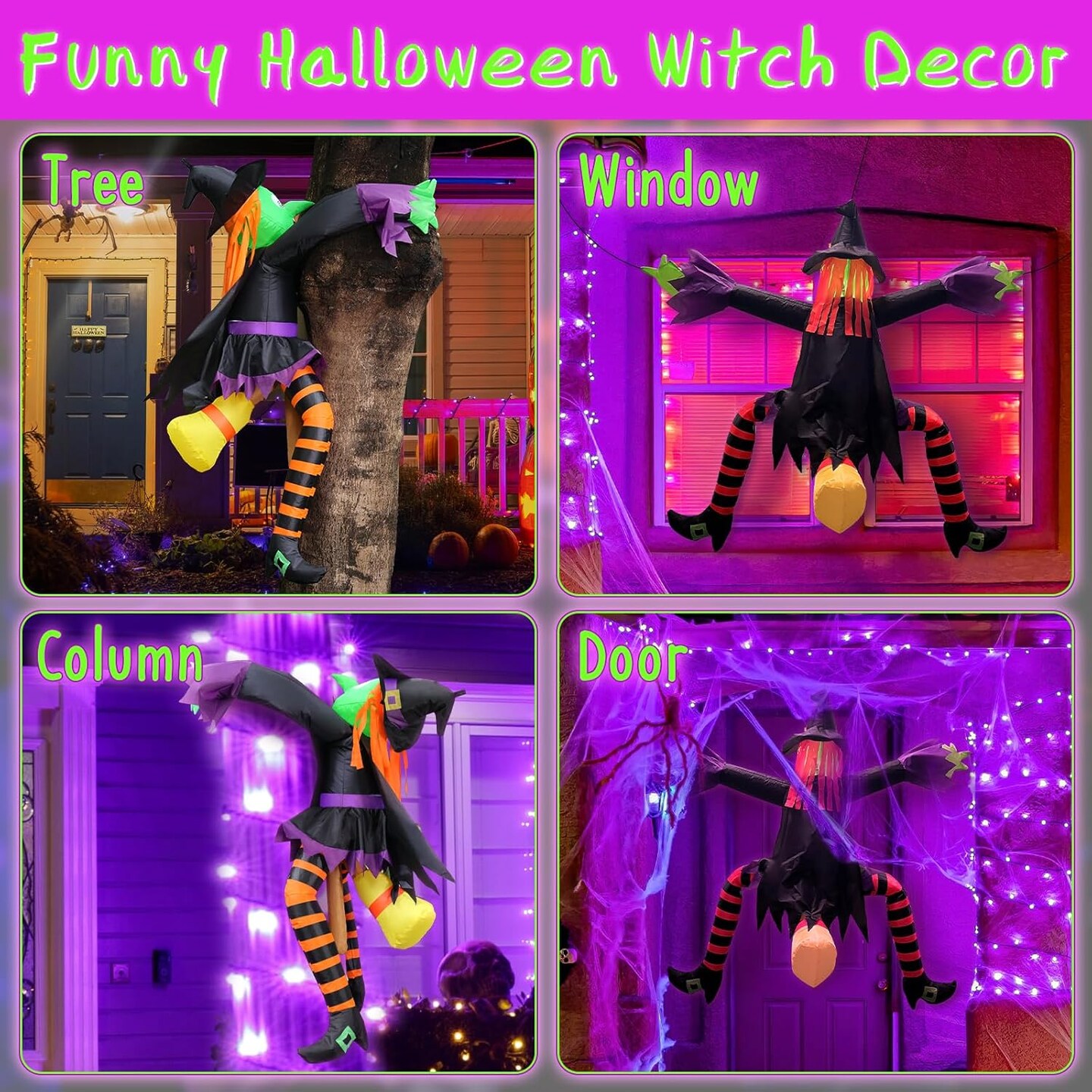 Halloween Inflatables Witch Outdoor Decorations 4 FT with Build-in LED Lights (Multicolor)