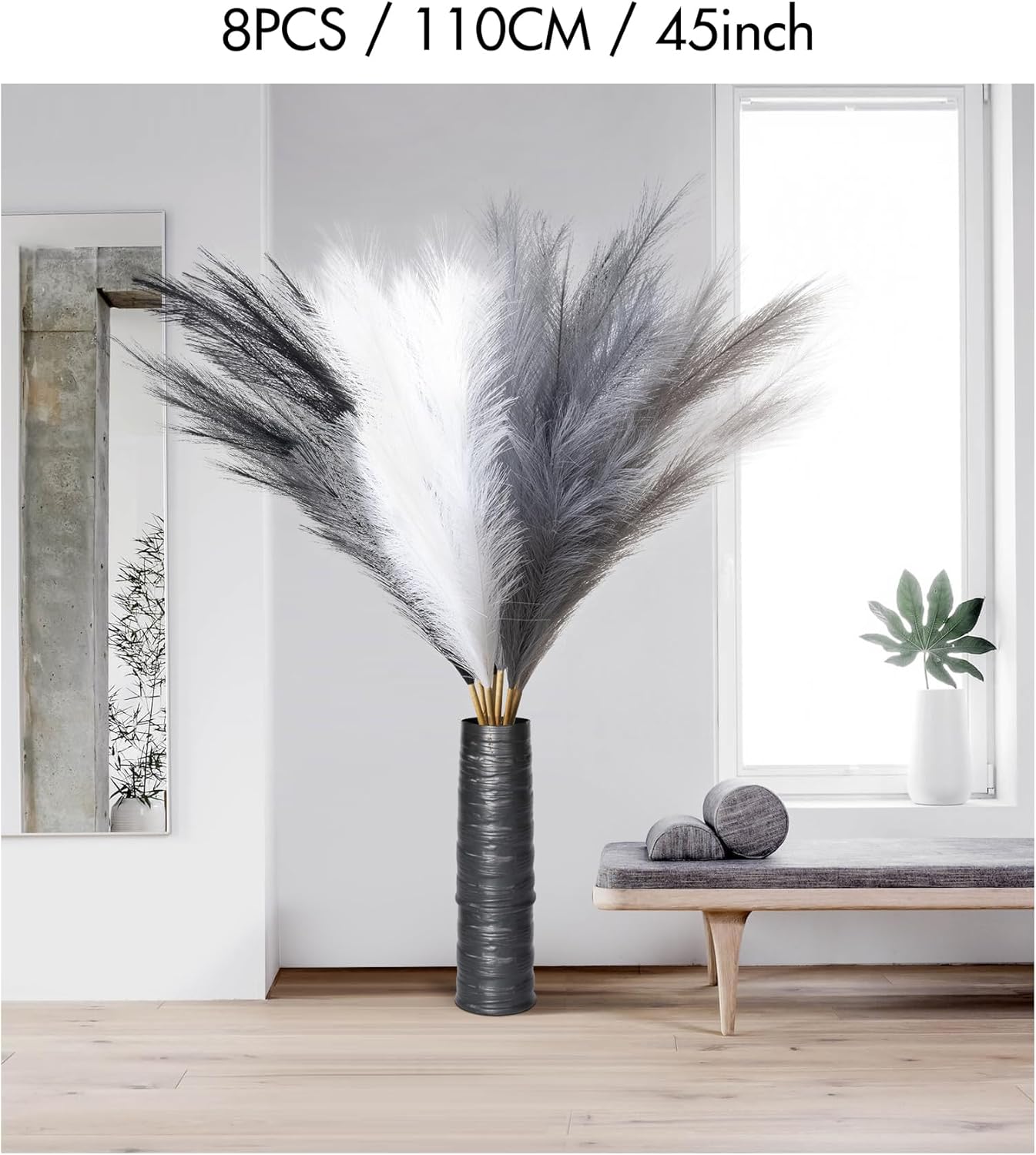 Pampas Grass Tall Faux Dried Decor (black Grey Style)
