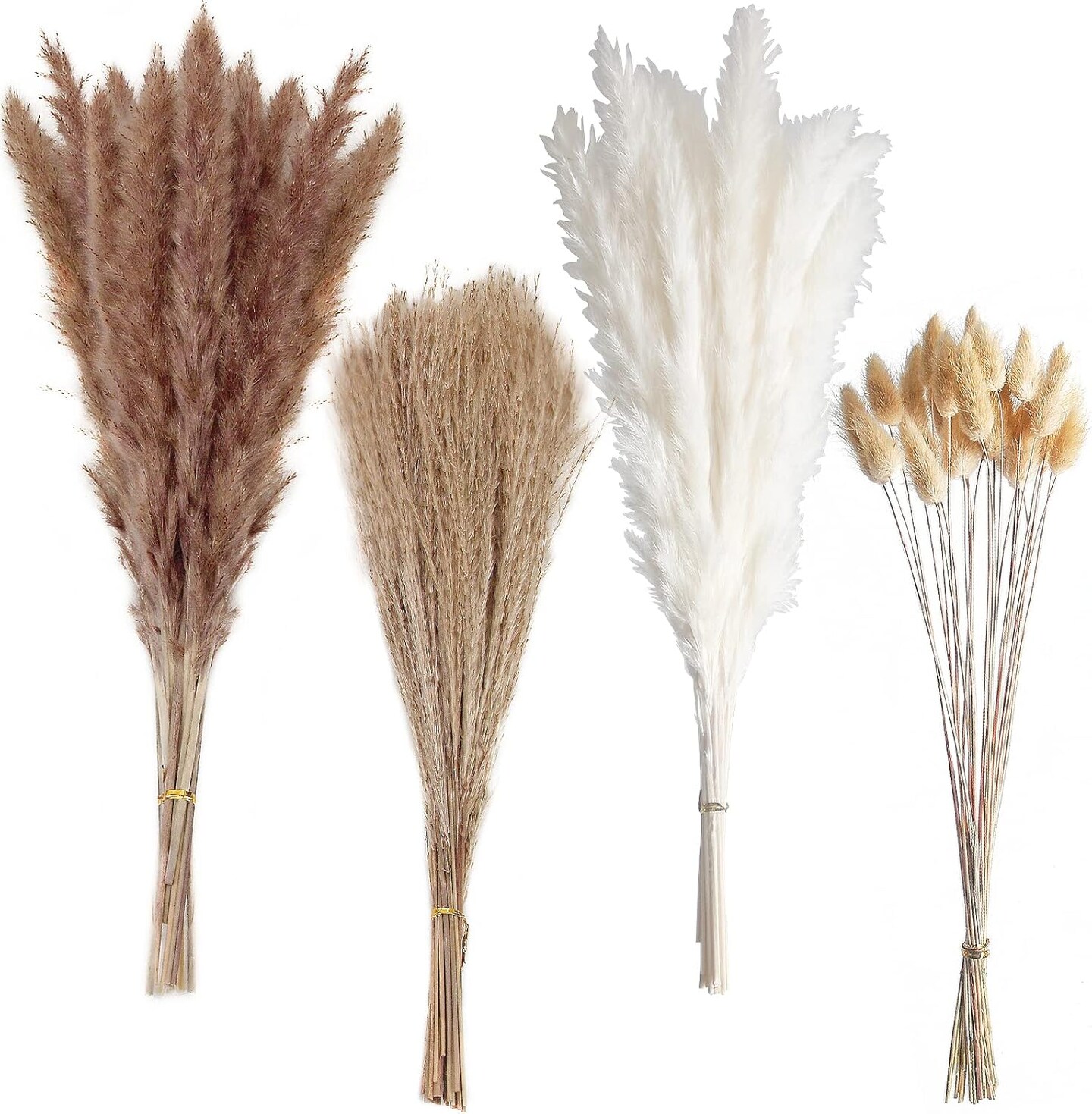 100 PCS Small Boho Pampas Grass, 17" Naturally Dried Pompas, Pampas Grass Decor for Wedding , Boho Party Decorations, Table Decor(Brown and White)