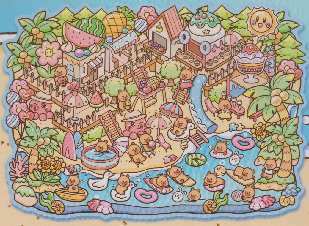 Capybara Beach Sticker Scene, Large Size Isometric 3D Stickers, Adorabilities