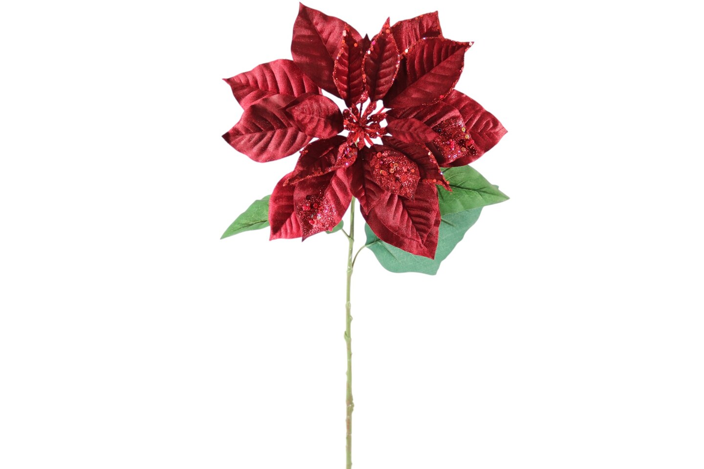 33&#x22; Poinsettia Burgundy&#x2013; Artificial Holiday Glitter D&#xE9;cor Flower, Christmas Faux Plant for Home, Wreaths &#x26; Centerpieces, Set of 3