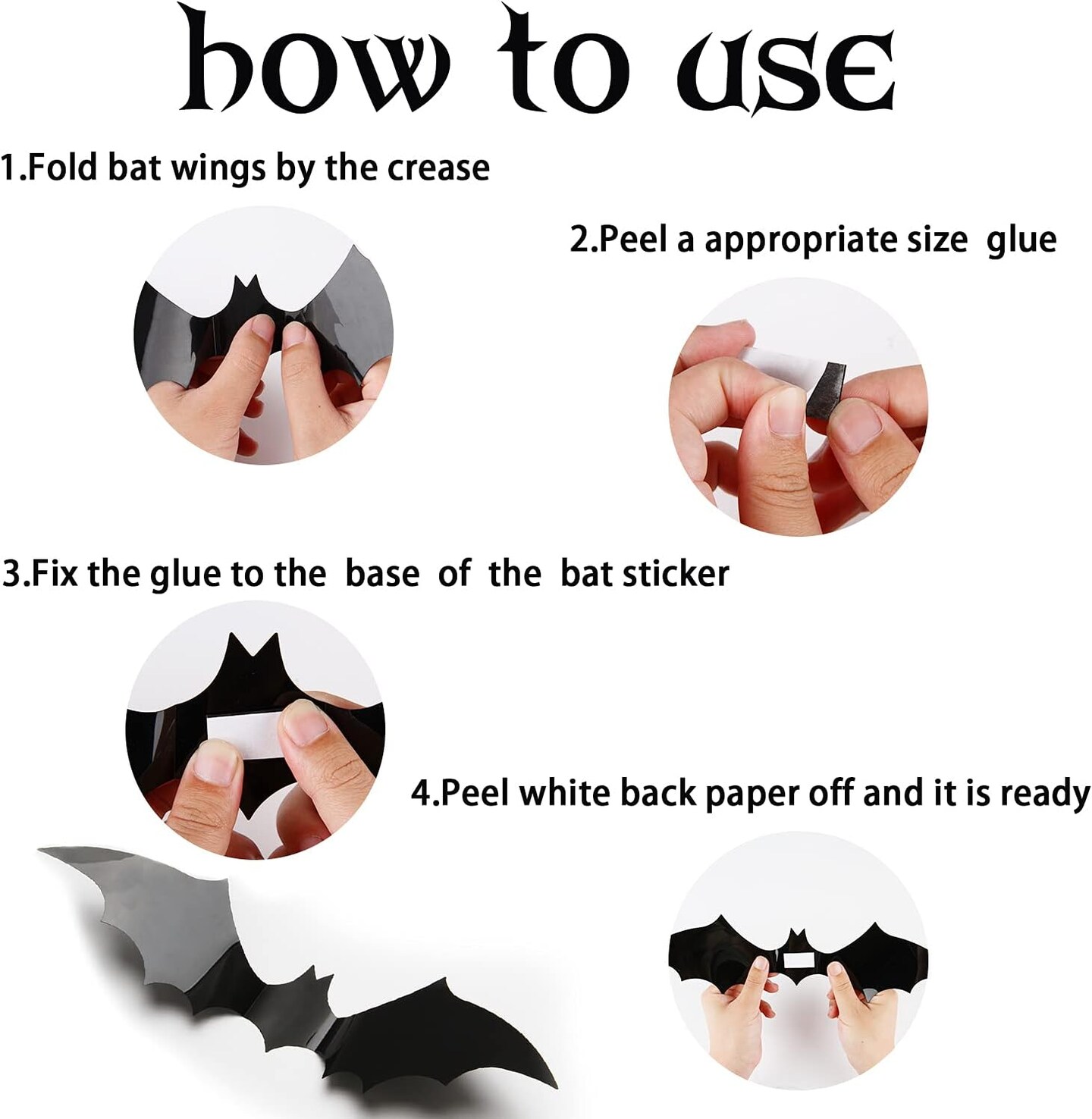 72pcs Halloween 3D Bat Wall Decals Decoration(Black)
