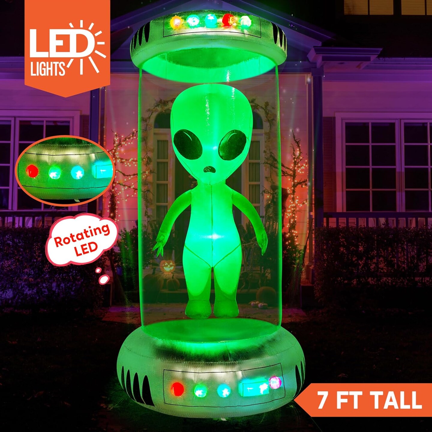 7 ft Tall -Alien Inflatable Halloween Decor Outdoor, with Animated LEDs,(Multicolor)