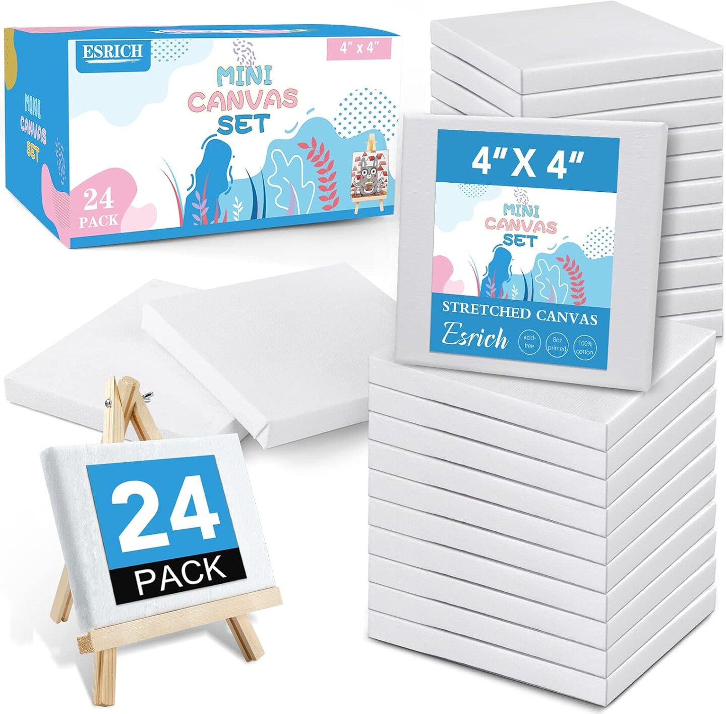 Mini Canvases for Painting,4x4In Canvas in Bulk 24Pack(Stretched Canvas)