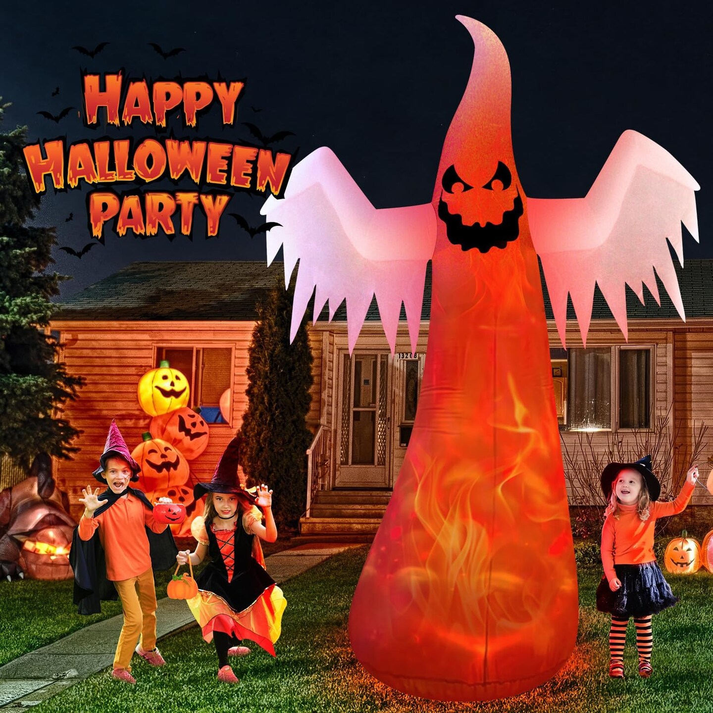 12FT Giant Halloween Inflatables Decorations Outdoor Ghost Built-in 3-Color Changing (White)