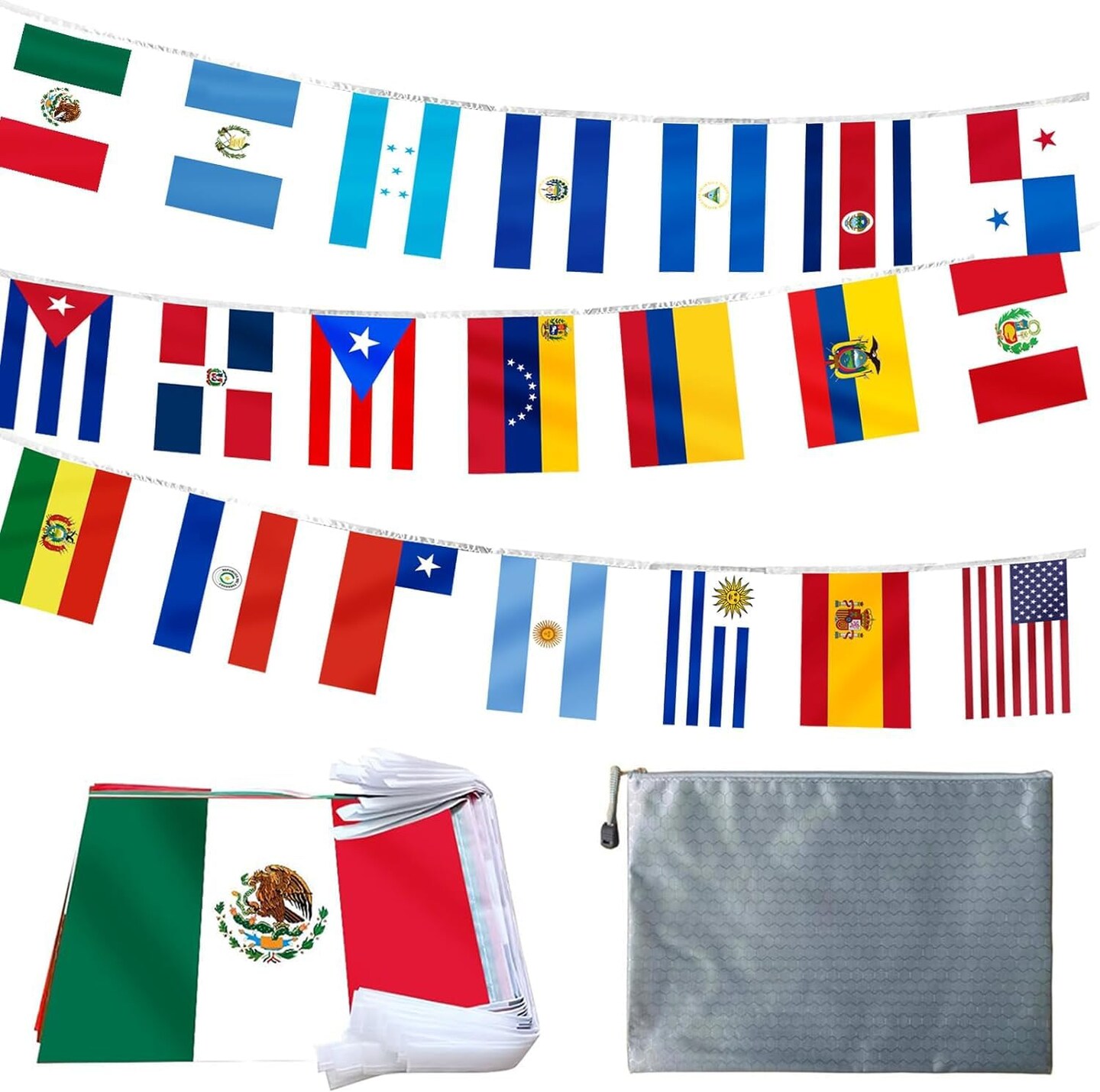 21 Spanish Speaking Countries Flags, 8 x 11" Latin America String Flags for Sports Bars Party - 24.6 Ft