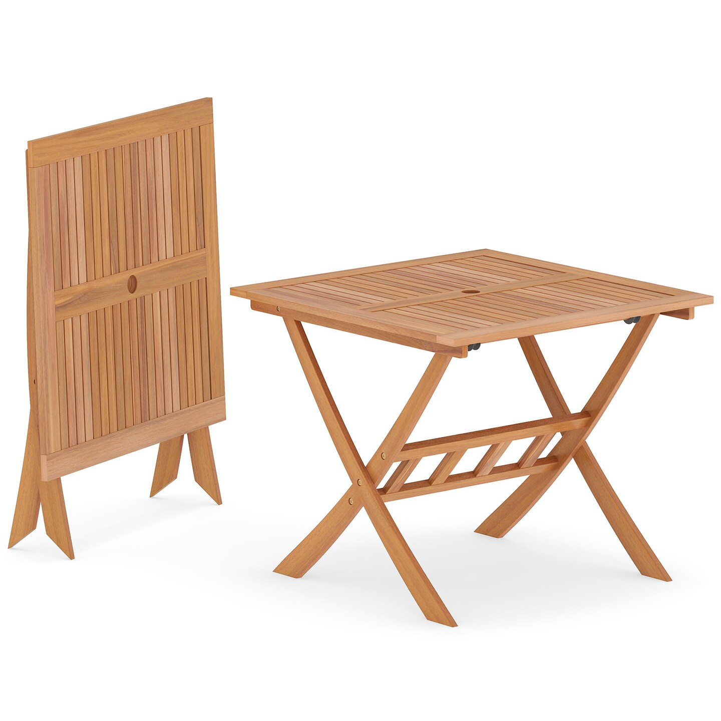 Folding 36-Inch Acacia Wood Patio Table with Umbrella Hole for Outdoor Dining