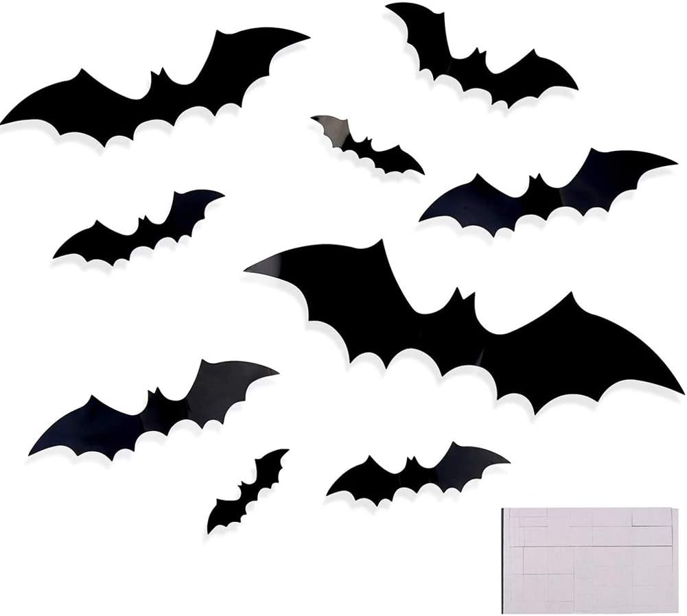 72pcs Halloween 3D Bat Wall Decals Decoration(Black)