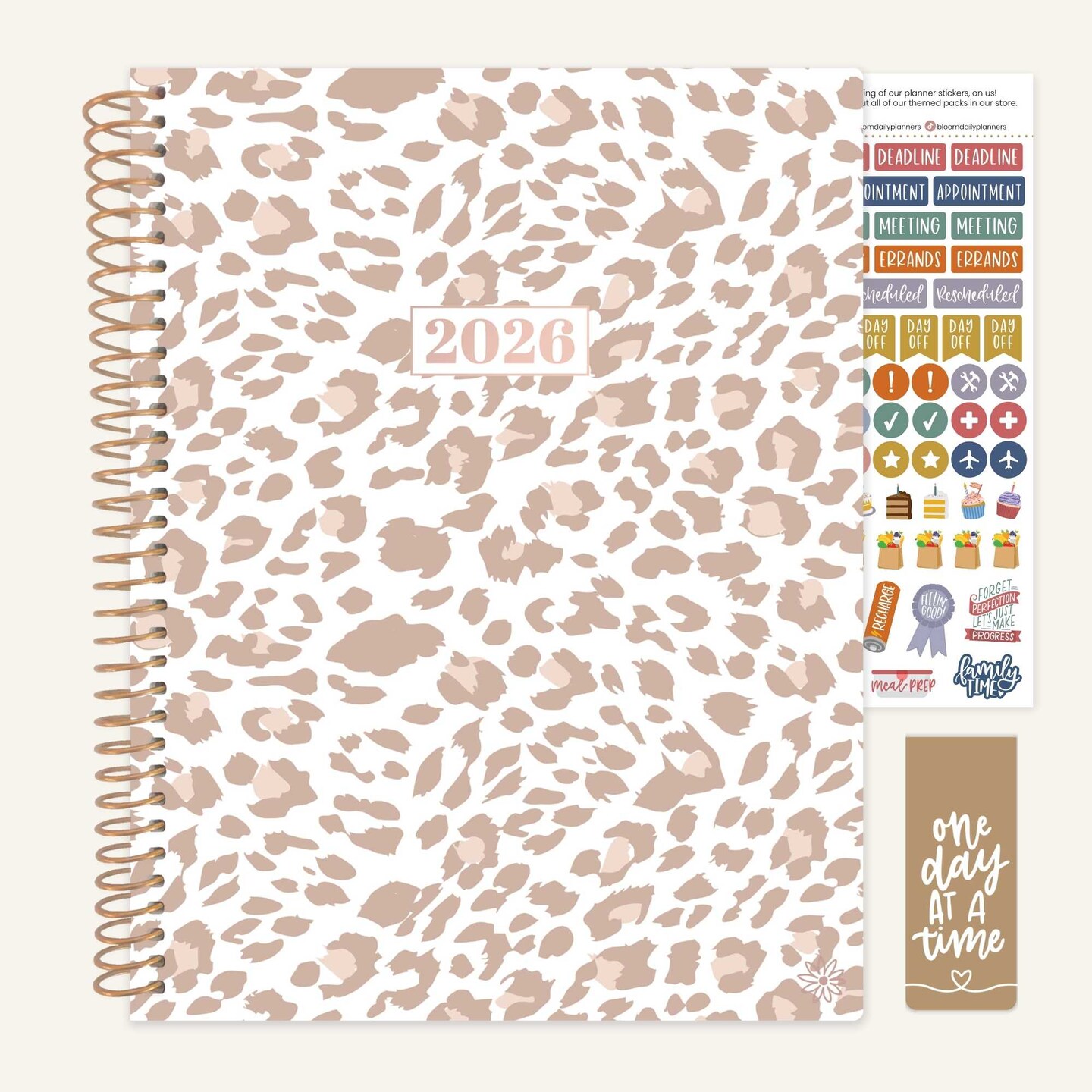 bloom daily planners 2026 Soft Cover Weekly &#x26; Monthly Planner, 8.5&#x22; x 11&#x22;, Tan Leopard