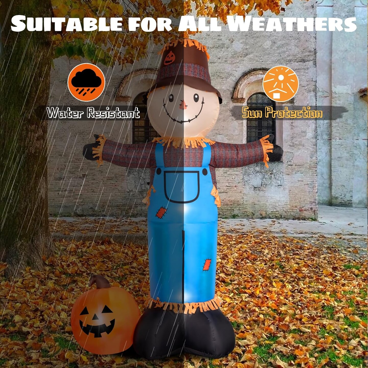 8FT Fall Inflatables Scarecrow with Pumpkin and Built-in LEDs
