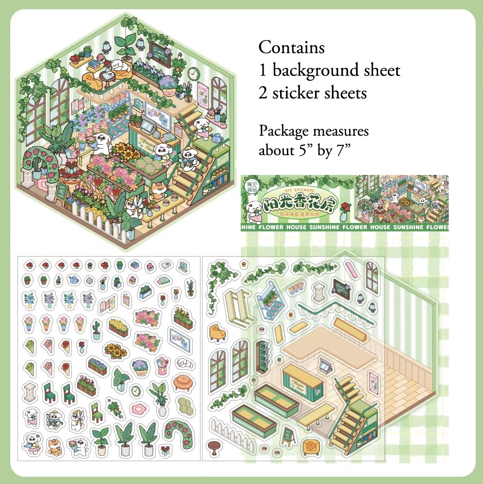 4 Styles of Cute Room Sticker Scenes, Isometric Landscape Packs, Adorabilities
