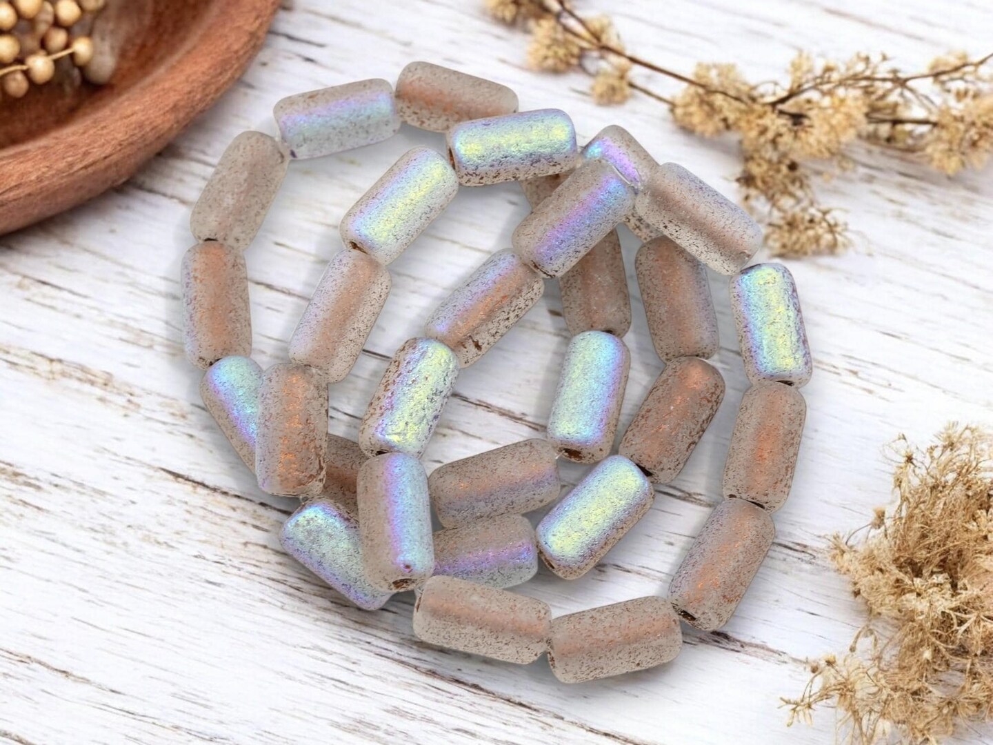 Bronze Washed Etched Crystal AB Tube Beads - Choose Your Size
