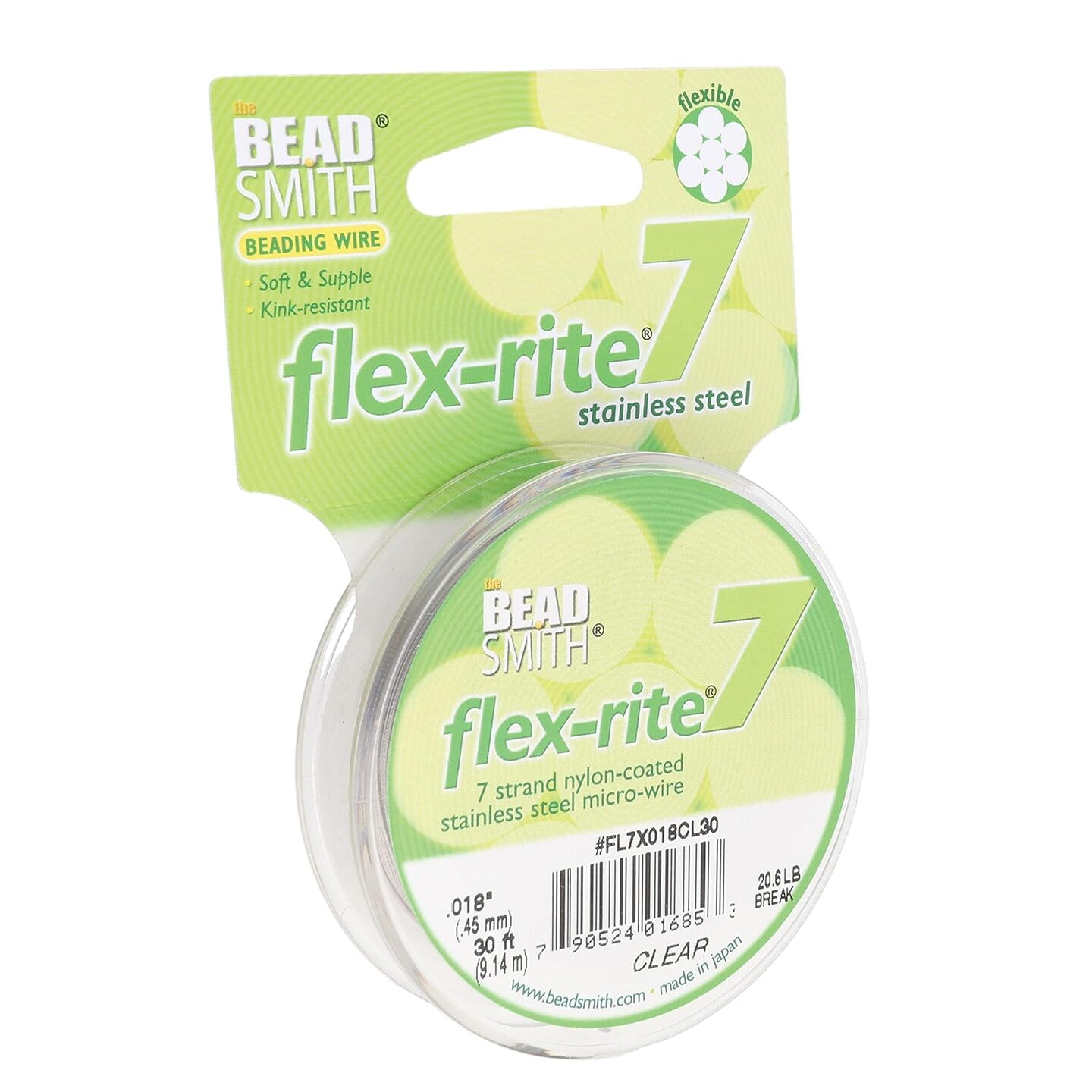 The Beadsmith Flex-Rite 7 Strand Nylon Coated, Stainless-Steel Beading Wire, Jewelry Making Supply (.018 Dia, Clear - 30 Ft)