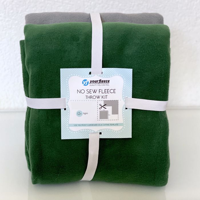 Solid Fleece No-Sew Throw Kit - Forest Green/Gray (50x60)