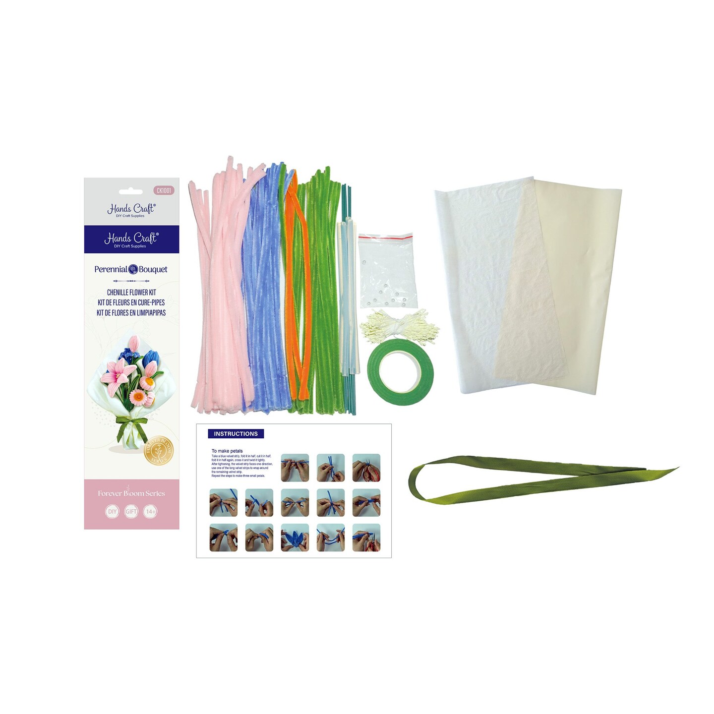 DIY Chenille Flower Bouquet Kit &#x2013; Pink &#x26; Blue Mix