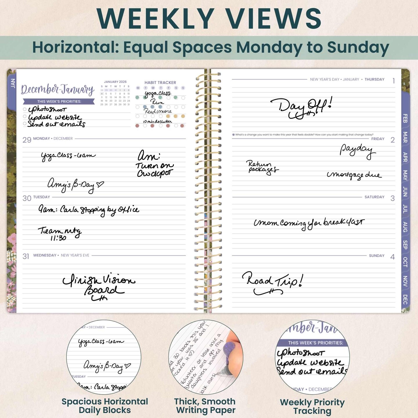 bloom daily planners 2026 Soft Cover Weekly &#x26; Monthly Planner, 8.5&#x22; x 11&#x22;, Wildflower Mountainside