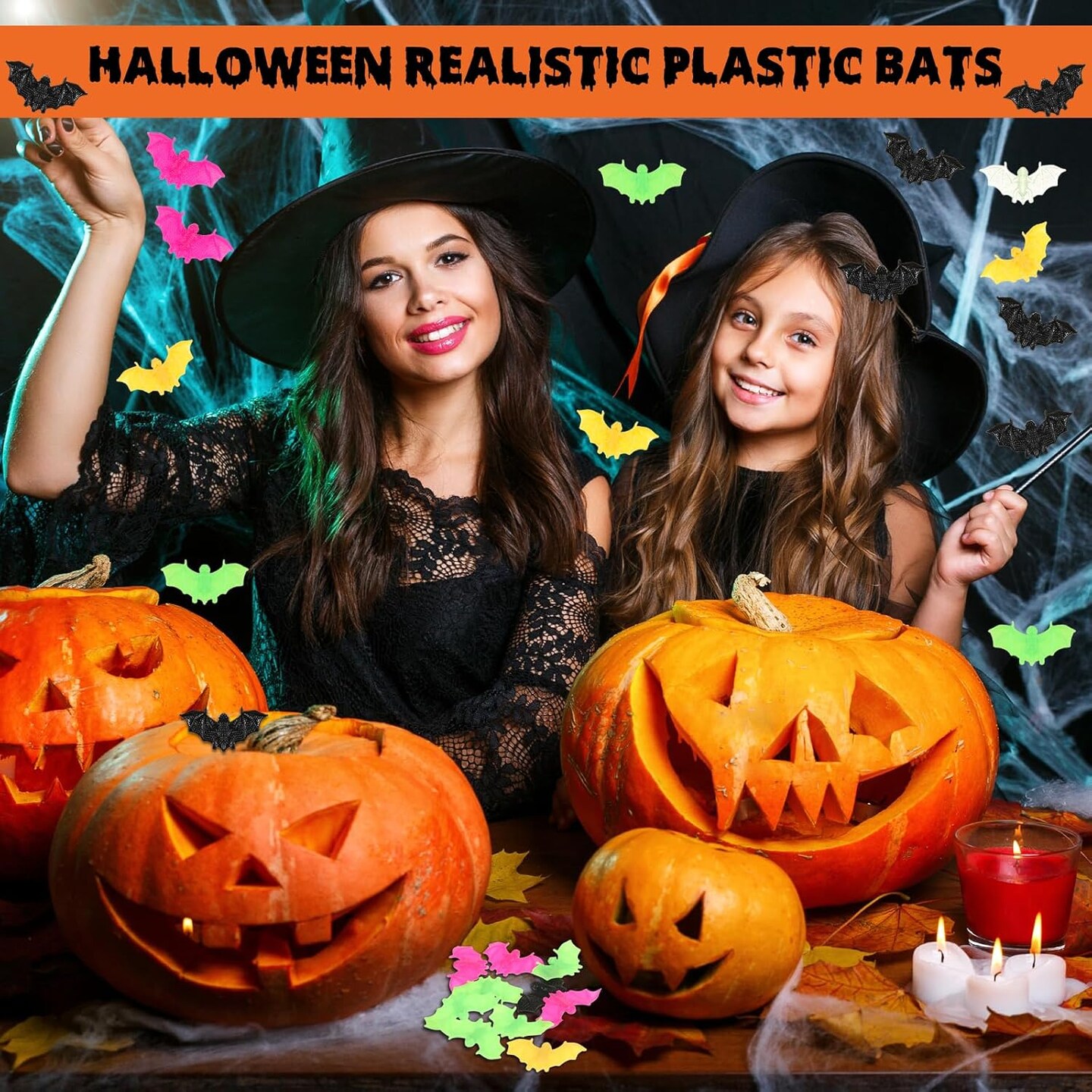 120 Pcs Halloween Plastic Mini 3D Bat Halloween Decoration