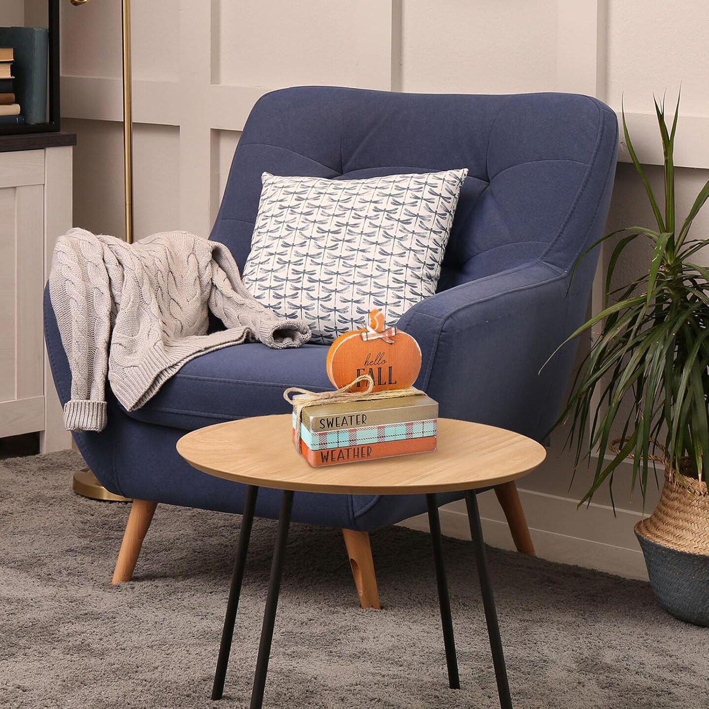 7-Piece Thanksgiving Wooden Harvest Decor Set – Retro Stacked Books, Pumpkin Block Signs & Table Centerpiece Bundle for Tiered Tray, Shelf, Office, Party & Fall Home Decoration