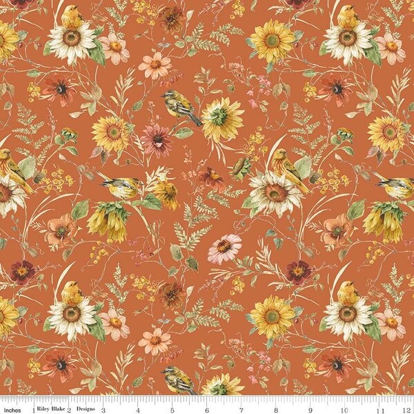 Prairie in Pumpkin (cd16671-pumpkin) | Sunflower Whispers | Lisa Audit | Riley Blake
