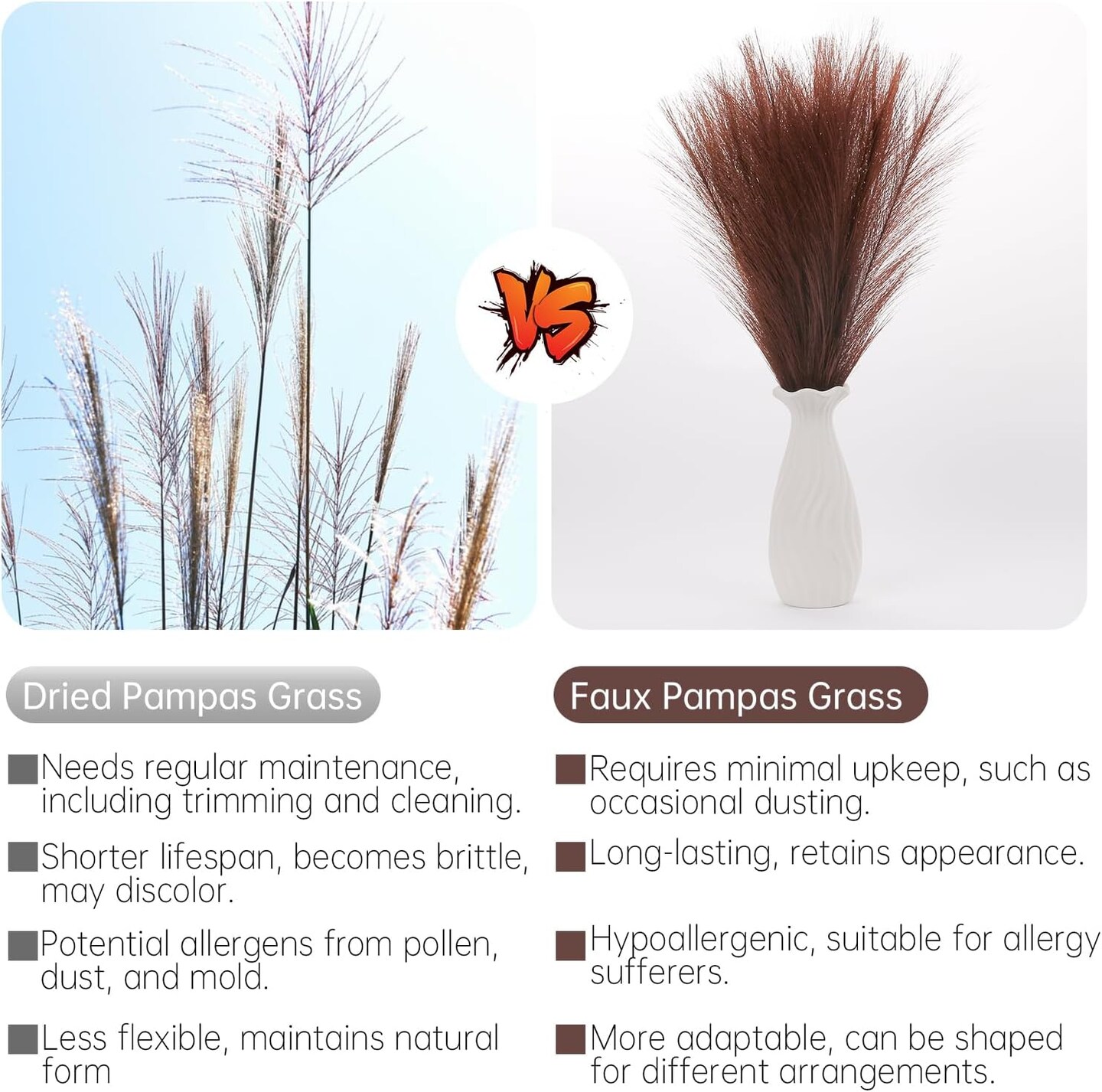 Faux Pampas Grass Short Decor (Dark Coffee)