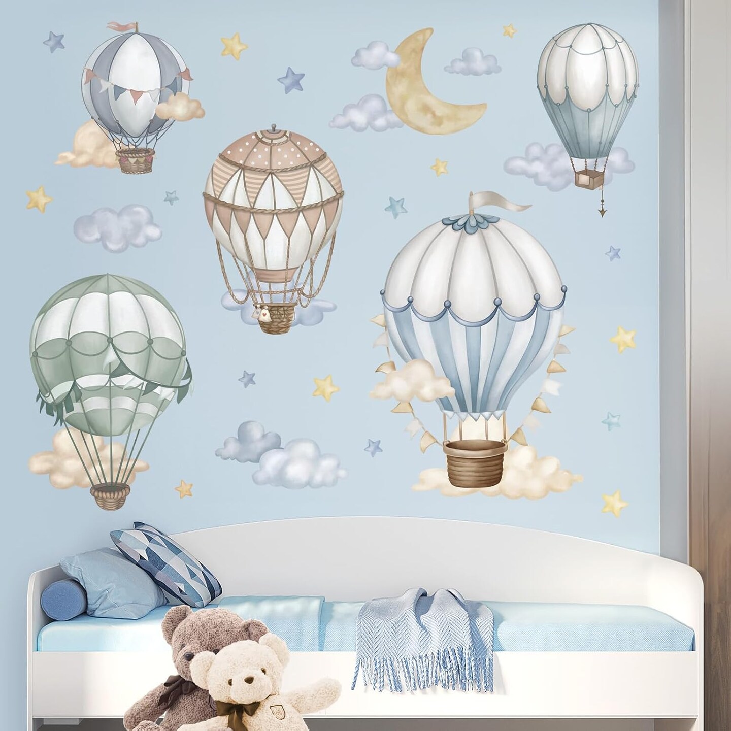 Watercolor Hot Air Balloon Wall Stickers Star Moon Cloud Balloons Pee (Multi)
