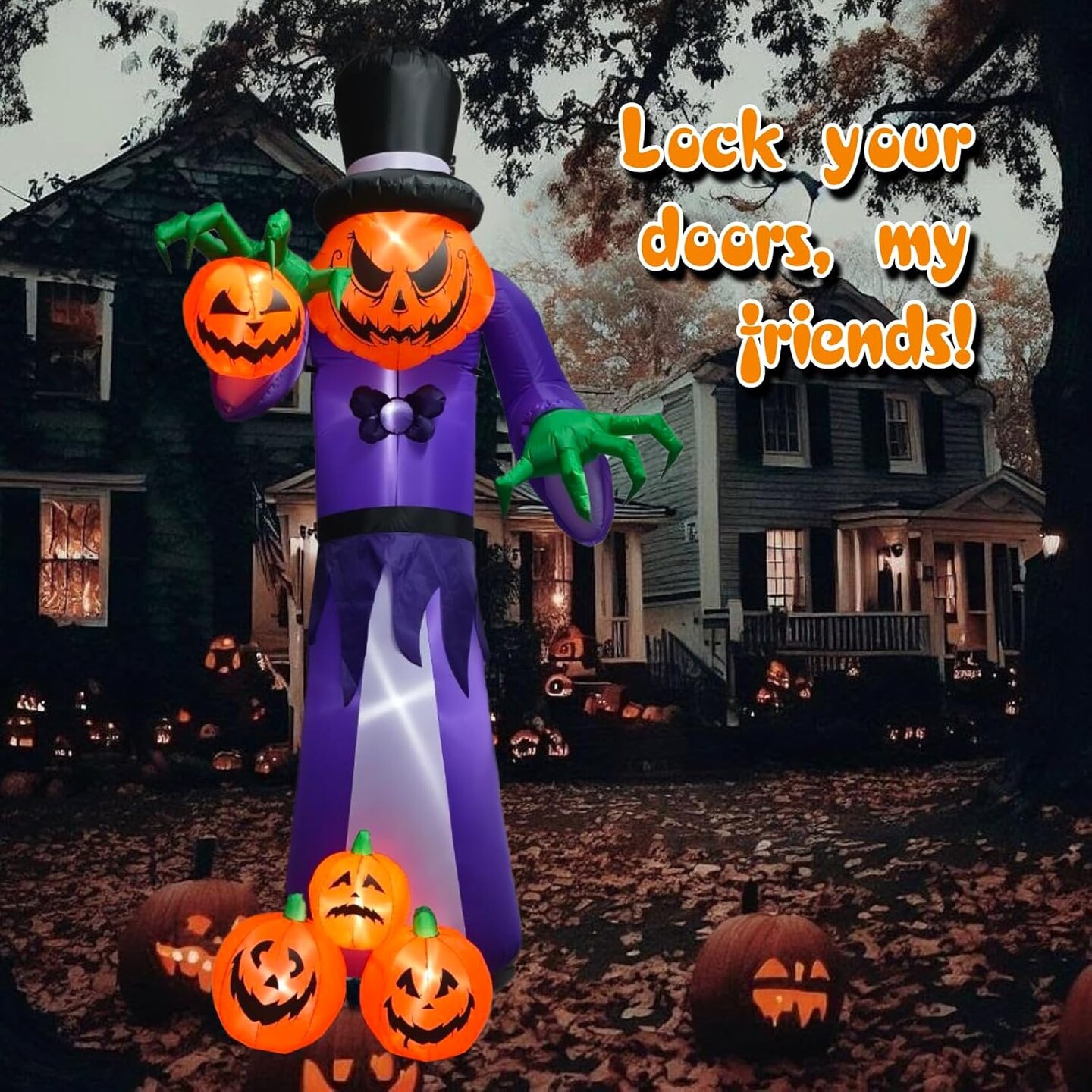 Halloween Giant Inflatable 10 FT Pumpkin Monster(Brown and white)