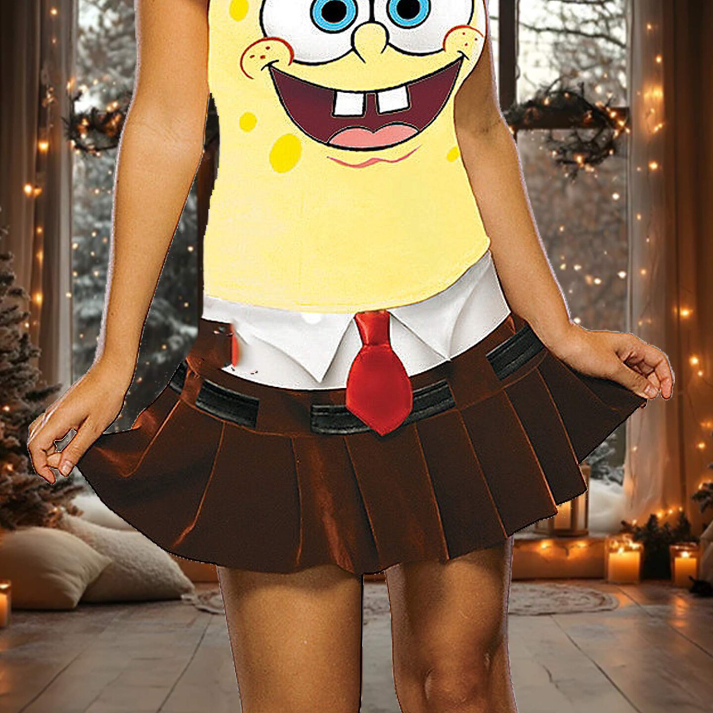 Sponge Babe Women&#x2019;s Costume Set with Character Shirt Skirt and Socks