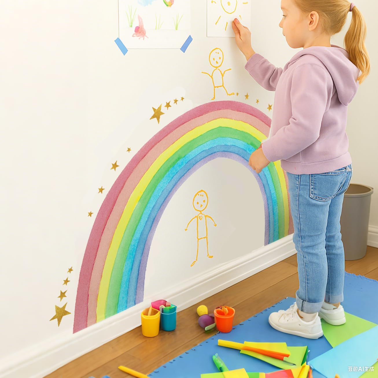 Large Watercolor Rainbow Wall Decals, Colorful Nursery Wall Decor (Multicolor)