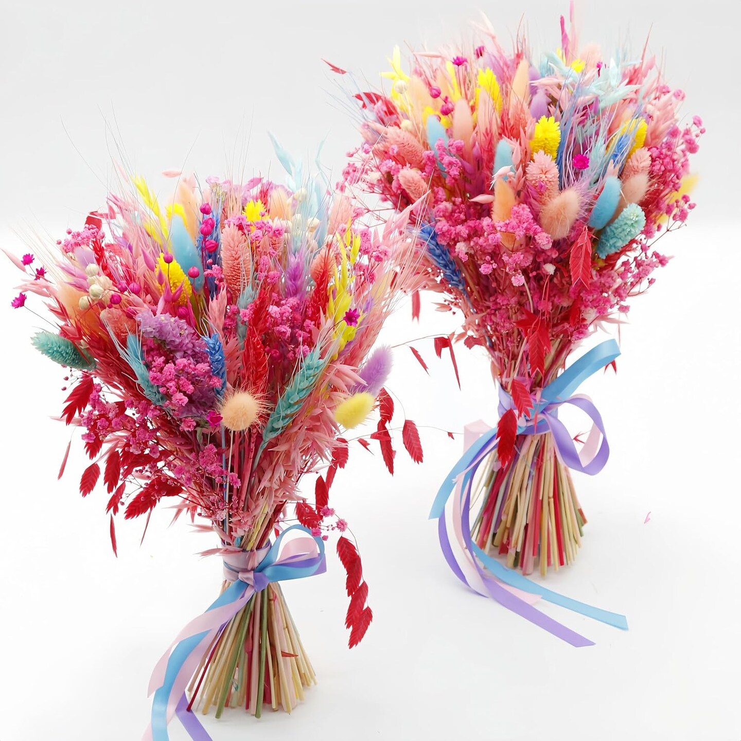 Dried Flowers Bouquet - Preserved Pink Flower(Pink Blue Yellow)