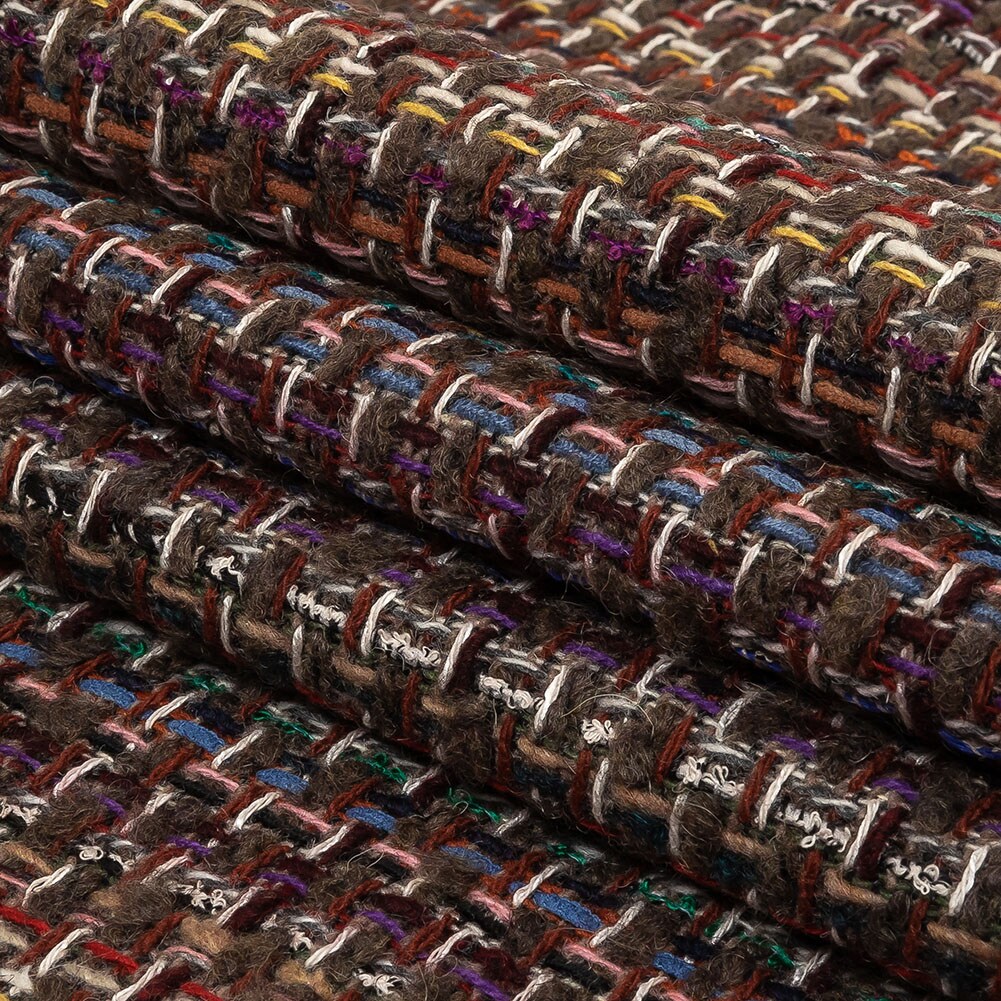 1 Yard Italian Taupe, Burgundy and Multicolor Tweedy Plaid Blended Wool Woven 60&#x2019;&#x2019; Width