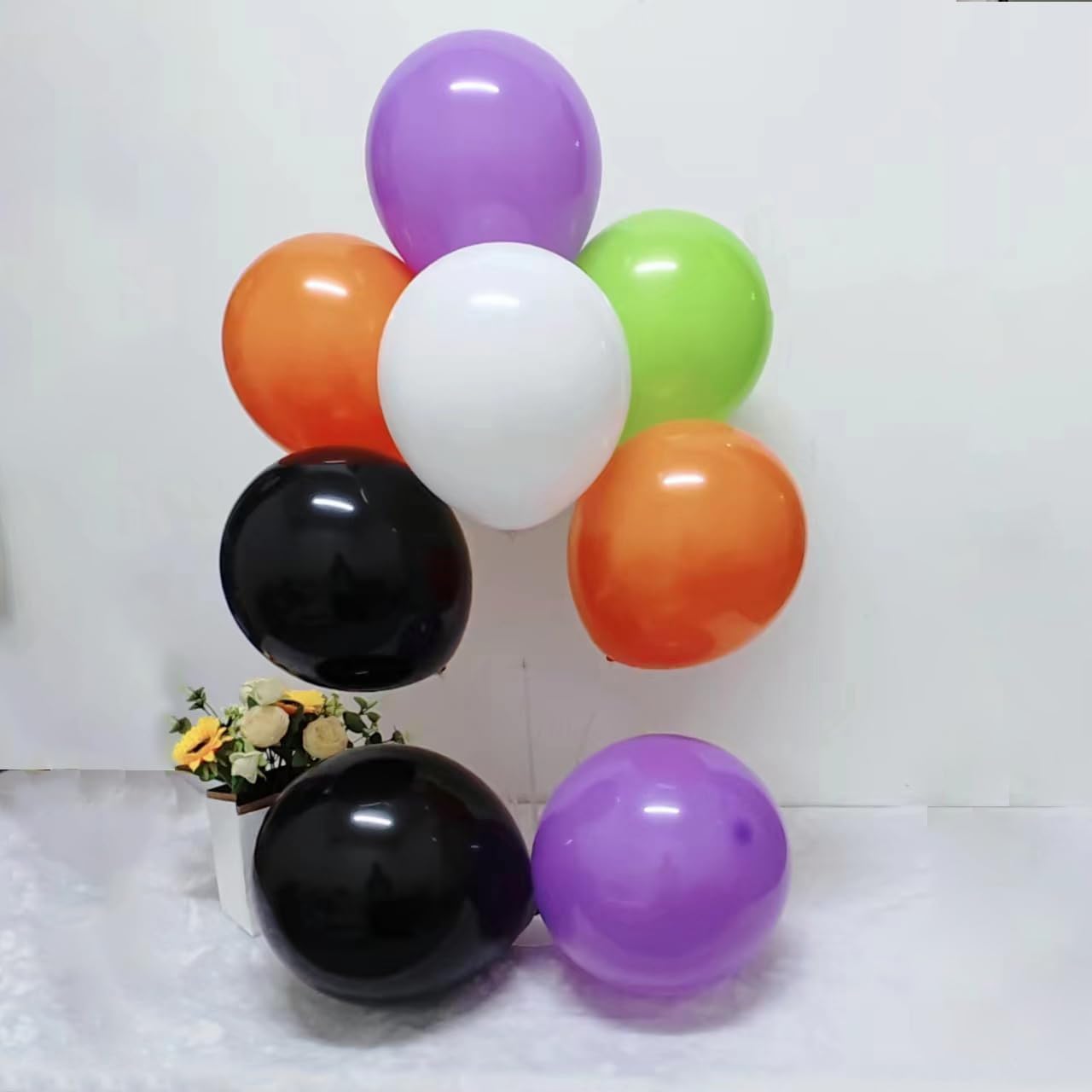 Halloween Balloons w/Ribbon(Black Orange Purple Green)