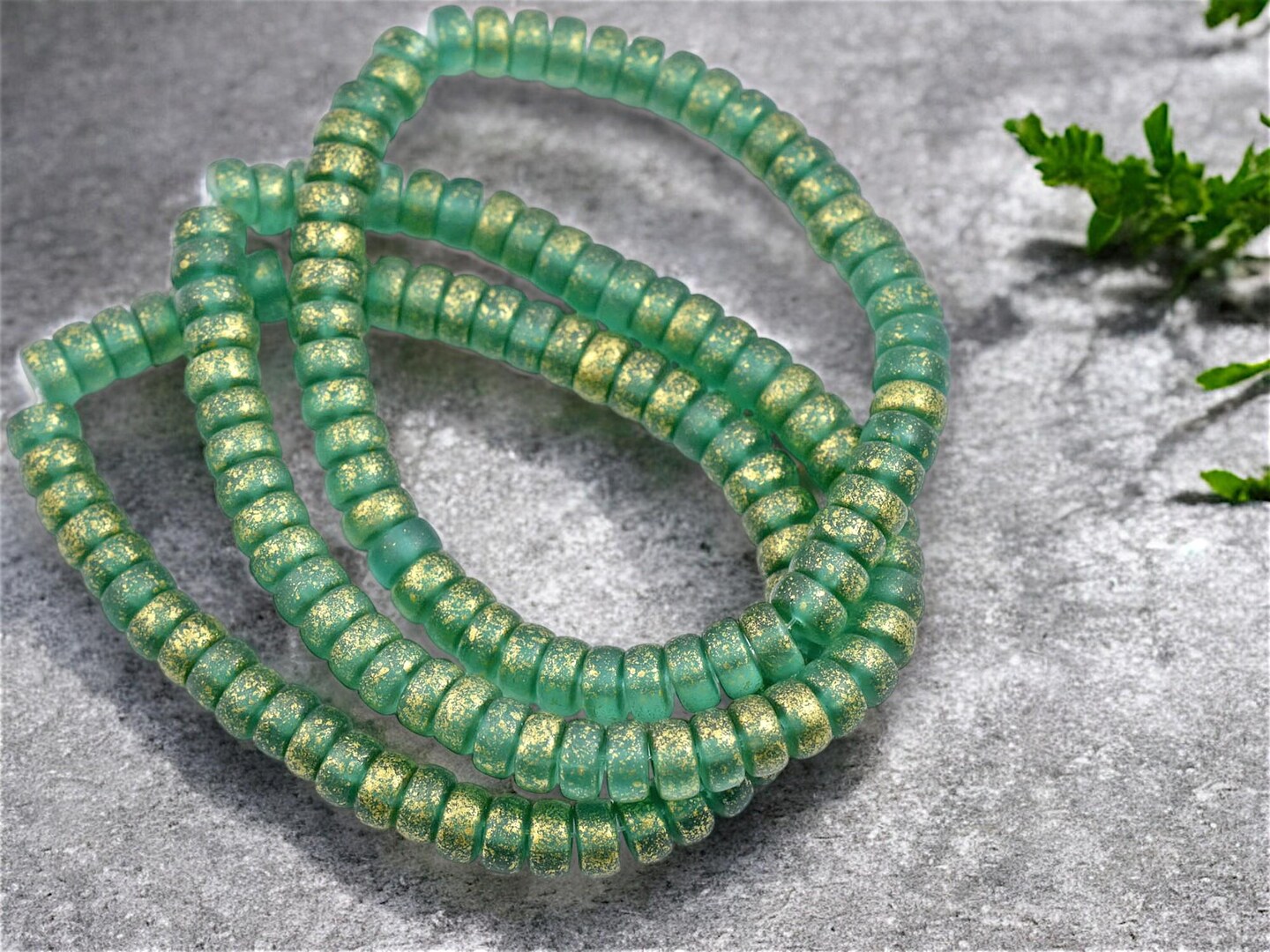 *50* 6x3mm Gold Washed Matte Sea Green Heishi Beads
