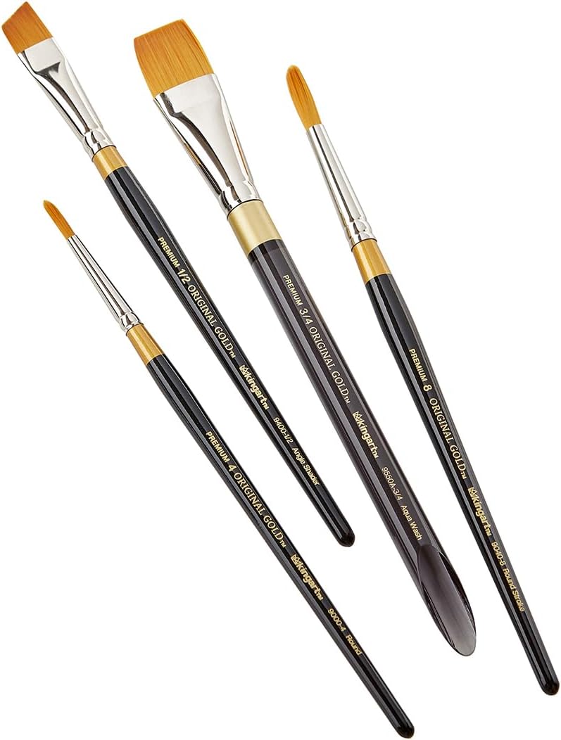 Original Gold Series Premium Golden Taklon Multimedia Artist Brushes, Painting Tools for Oil, Acrylic, Watercolor and Gouache, Gift Box, Set of 4