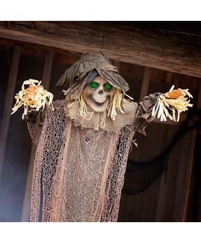 43 1/4&#x22; x 70 3/4&#x22; Light Up Hanging Skeleton Scarecrow Halloween Prop